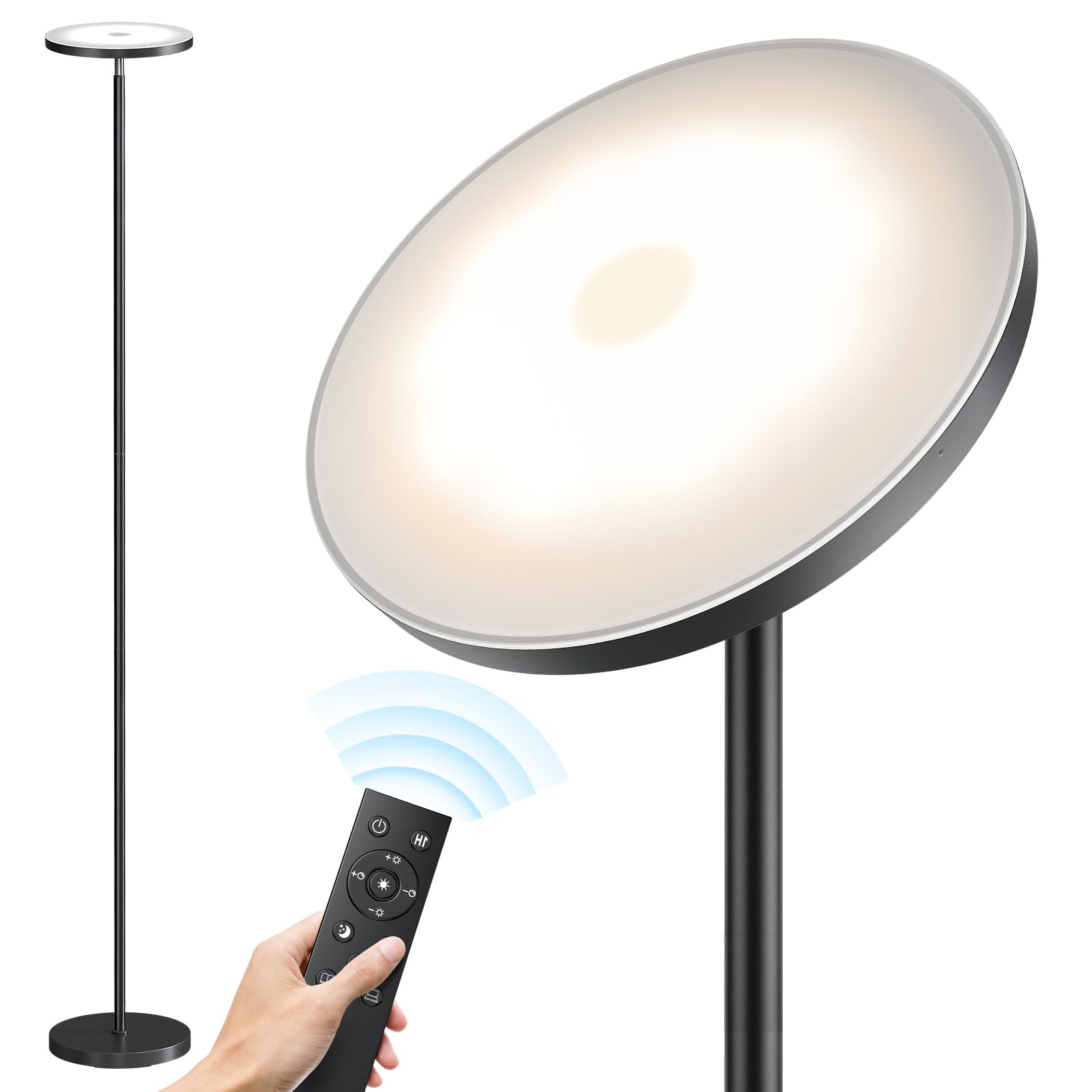 SUNMORY Stehleuchten für Wohnzimmer, 32W/3000LM Superhelle LED-Stehleuchte mit Fernbedienung, 175cm hohe Stehlampe stufenlos dimmbar, moderne Deckenfluter-Eckleuchte für Schlafzimmer, Büro