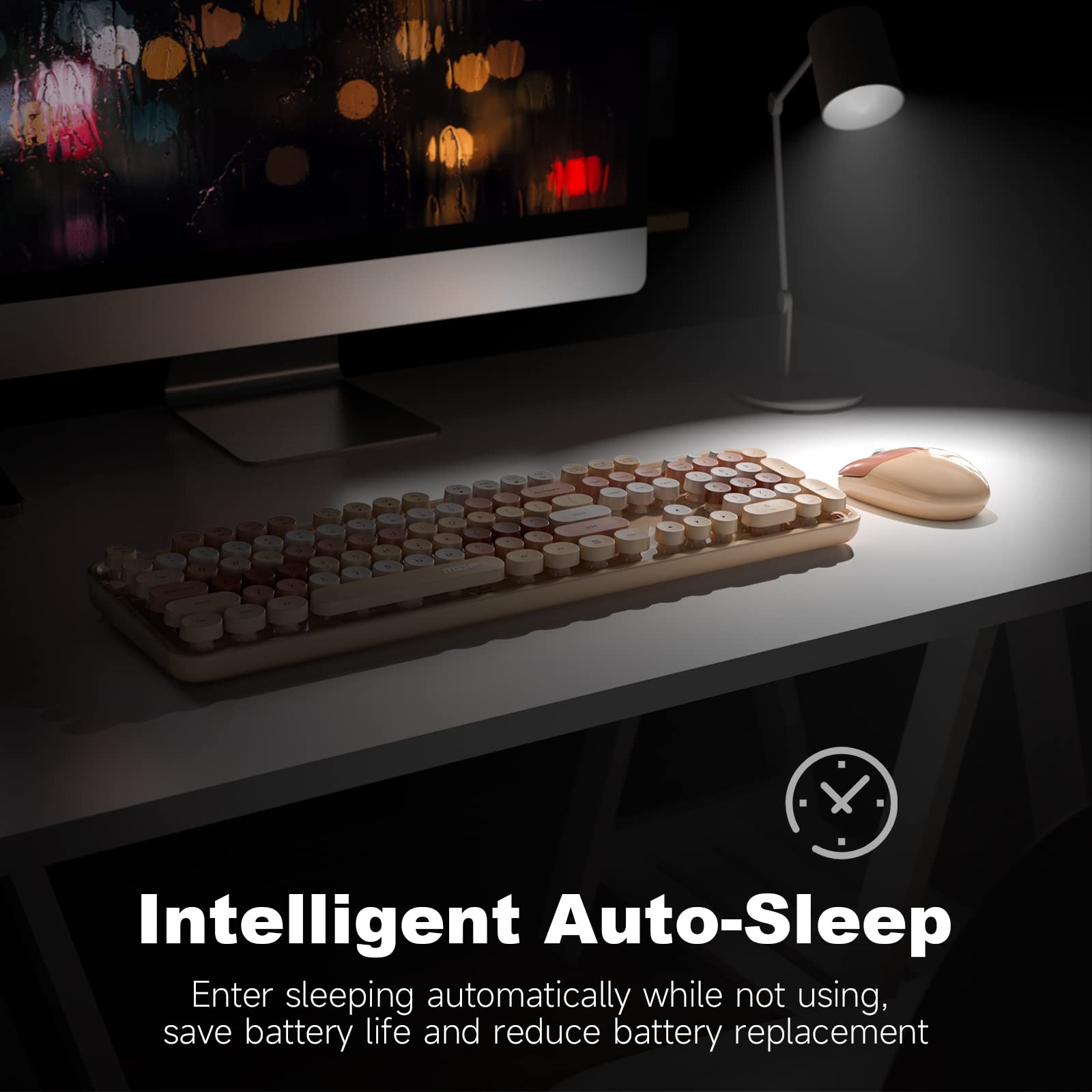 MOFII Wireless Keyboard and Mouse Combo,2.4GHz Retro Full-Size Keyboard with Number Pad and Cute Wireless Mouse for Computer PC Desktops Laptop WindowsxP/7/8/10(Milk Tea Colorful-B)