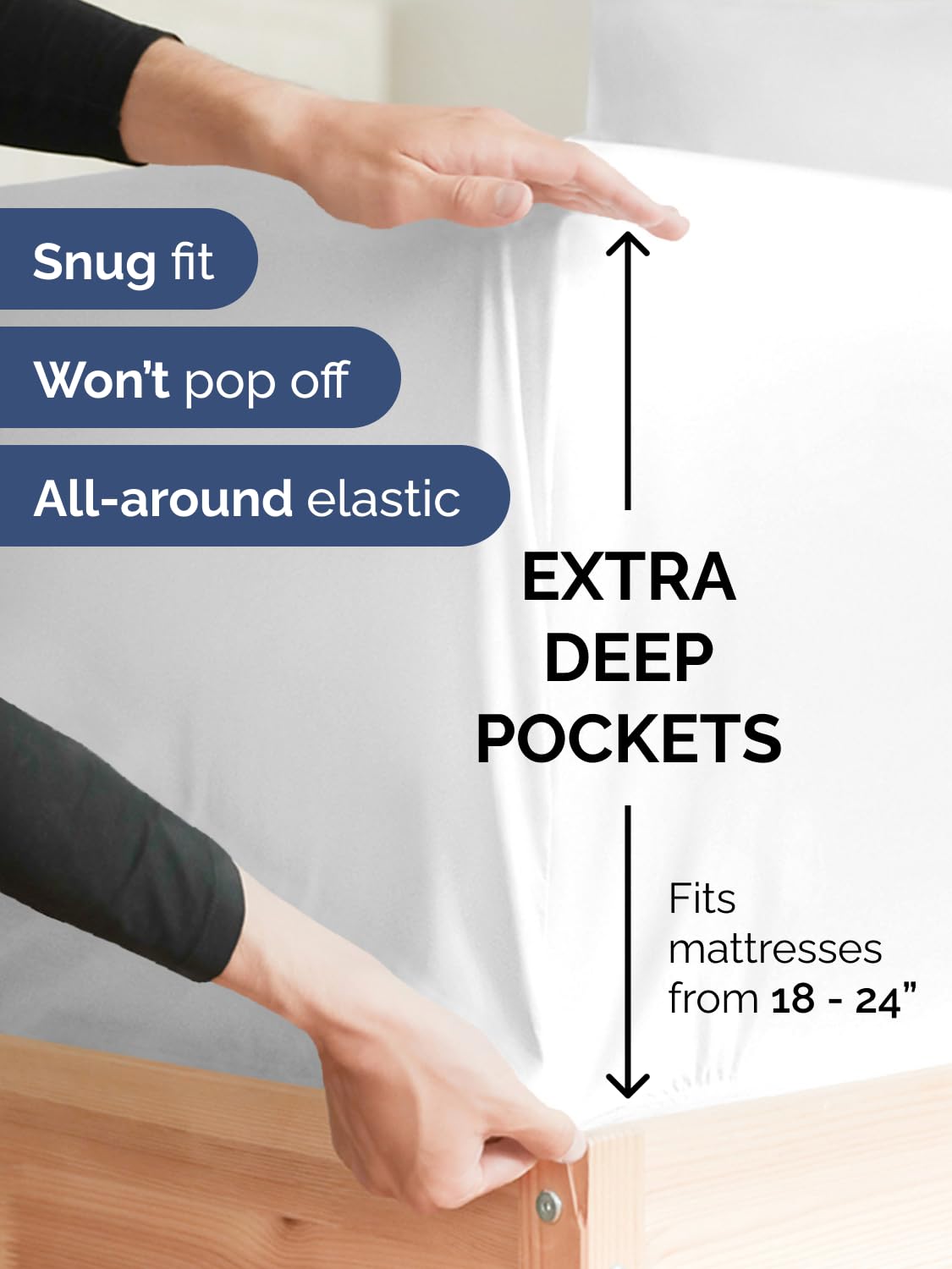 Extra Deep Queen Fitted Sheet - Hotel Luxury Single Fitted Sheet Only - Easily Fits 18 inch to 24 inch Mattress - Ultra Soft, Wrinkle Free w/Extra Deep Pockets - Easy-Care, Breathable & Comfy - White