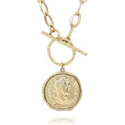 POMINA Chunky Gold Coin Necklace Trendy Fashion Statement Toggle Necklace Antique Gold Pendant Thick Link Chain Necklaces for Women (Worn Gold)