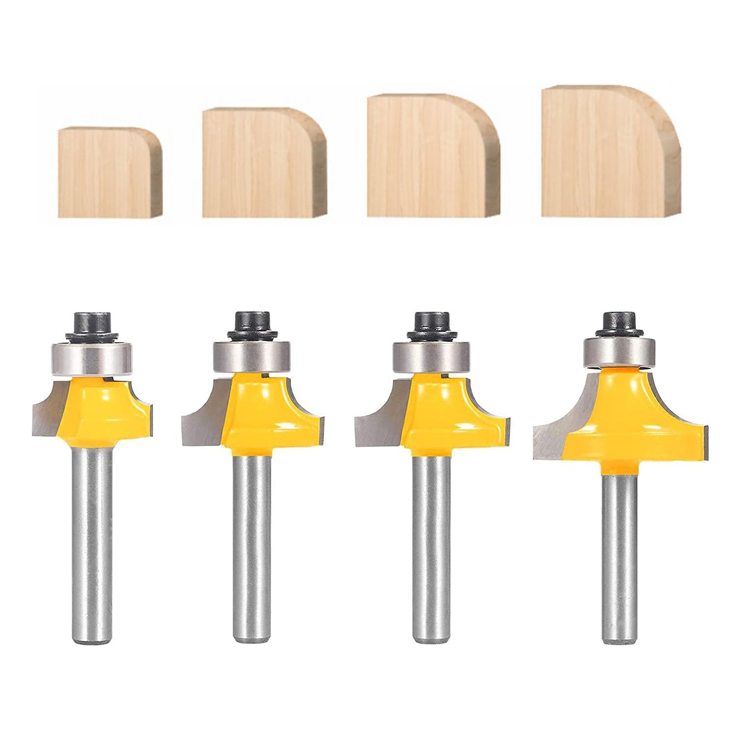 TOTOWOOD Abrundfräser-Satz, 4-teiliger Fräsersatz, 1/4 Zoll Schaft, Radien 1/8", 1/4", 3/16", 5/16", Kugellagerführung für Kantenabrundfräser