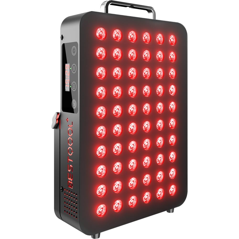 BestQool Rotlichttherapie, Dual-Chip LED-Gerät in Klinikqualität mit Nahinfrarotlicht 660nm 850nm Hochleistungs-Panel, Ideal für Körper, Gesicht, Regeneration, Verbesserung des Schlafs, Hautgesundheit, 105W (Schwarz 60)