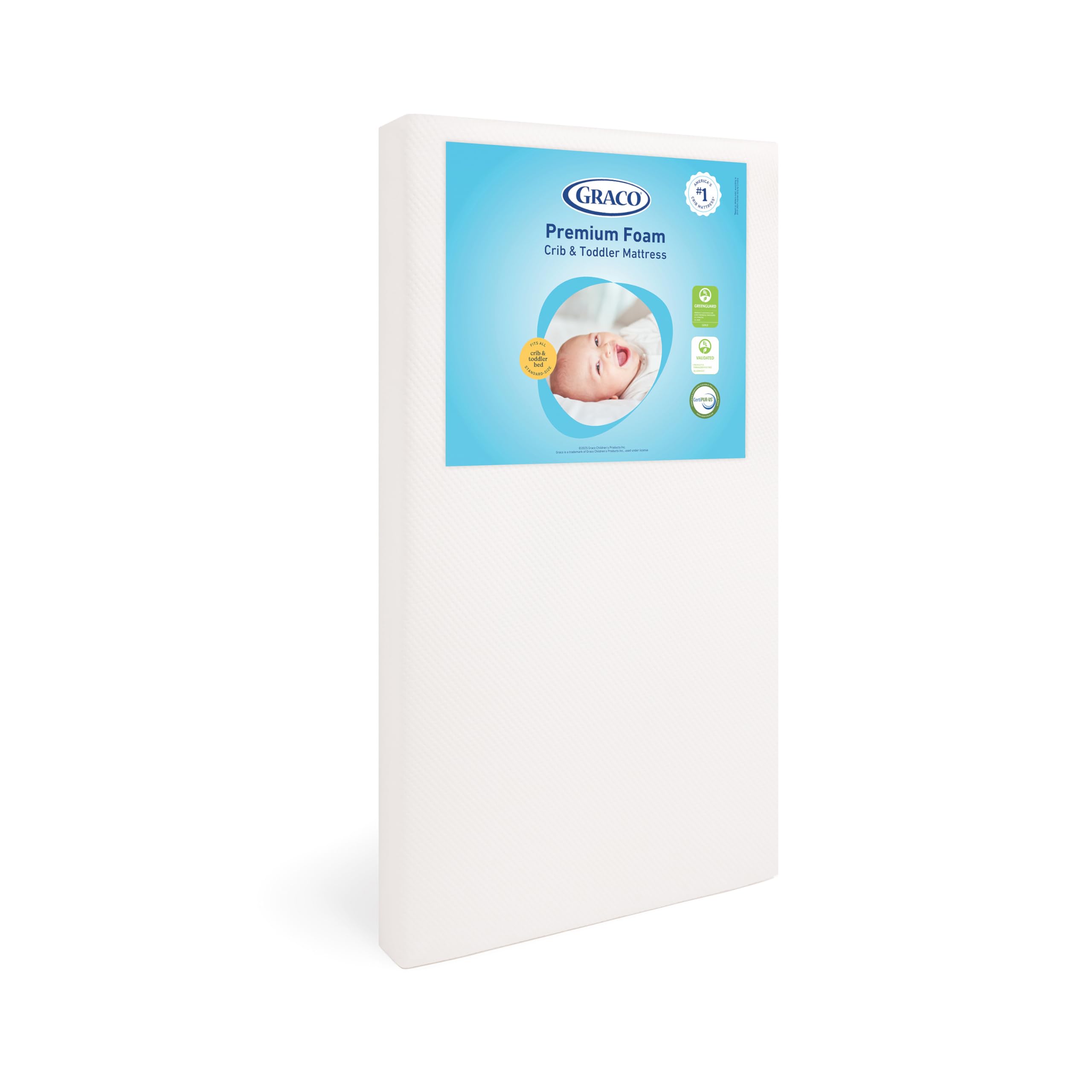 Graco Premium Crib & Toddler Mattress – GREENGUARD Gold Certified, CertiPUR-US Certified Foam, Machine Washable Cover with 100% Waterproof Surface, Fits Standard Full Size Baby Crib and Toddler Bed