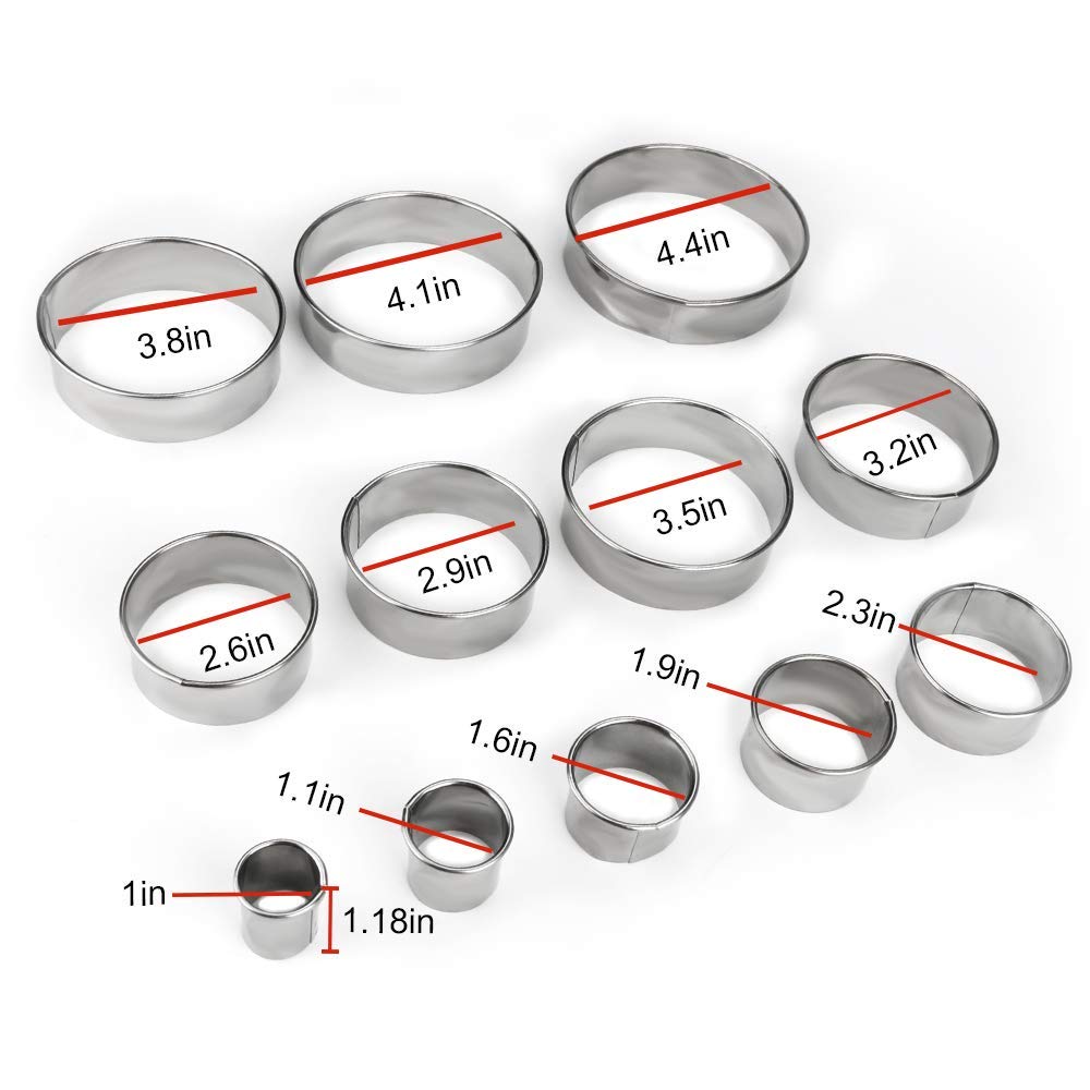 12 Pieces Round Cookie Biscuit Cutter Set,Graduated Circle Pastry Cutters,18/8 Stainless Steel Cookie Cutters and Donut Cutter Ring Molds
