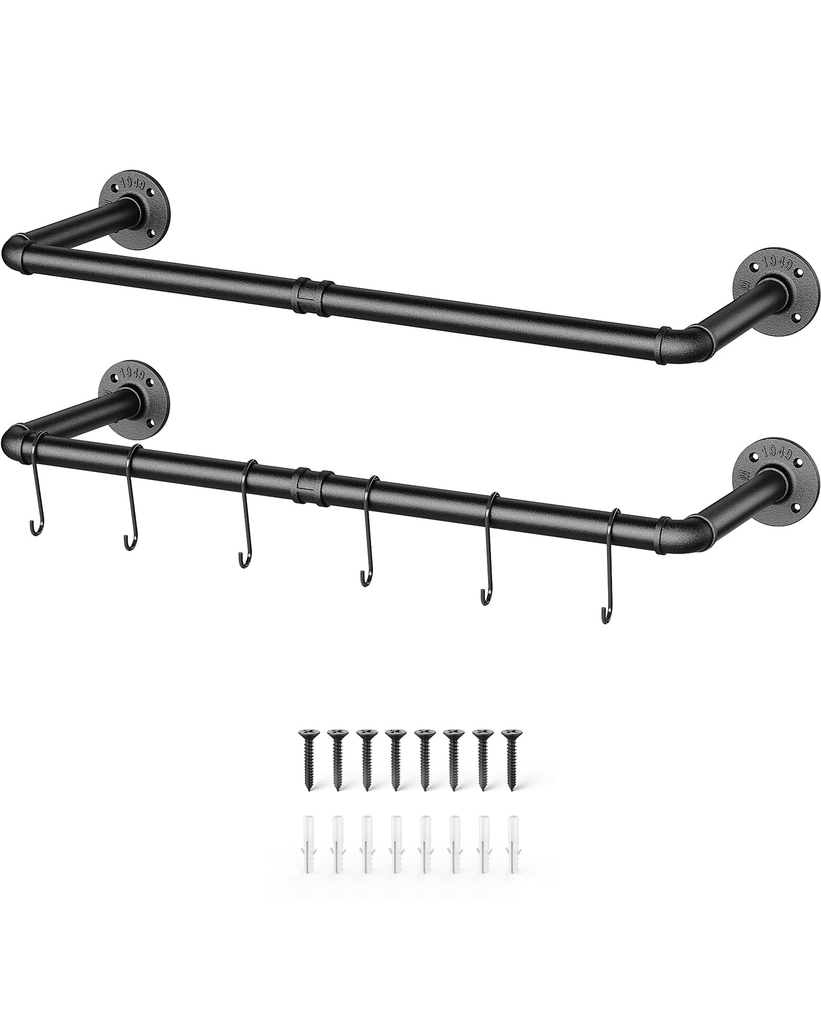 OROPY Industrial Pipe Clothes Rack Wall Mounted Set of 2, 38.4 inches Heavy Duty Iron Pipe Clothing Garment Rail, Multi-Purpose Clothing Hanging Rod for Laundry Room and Closet Storage