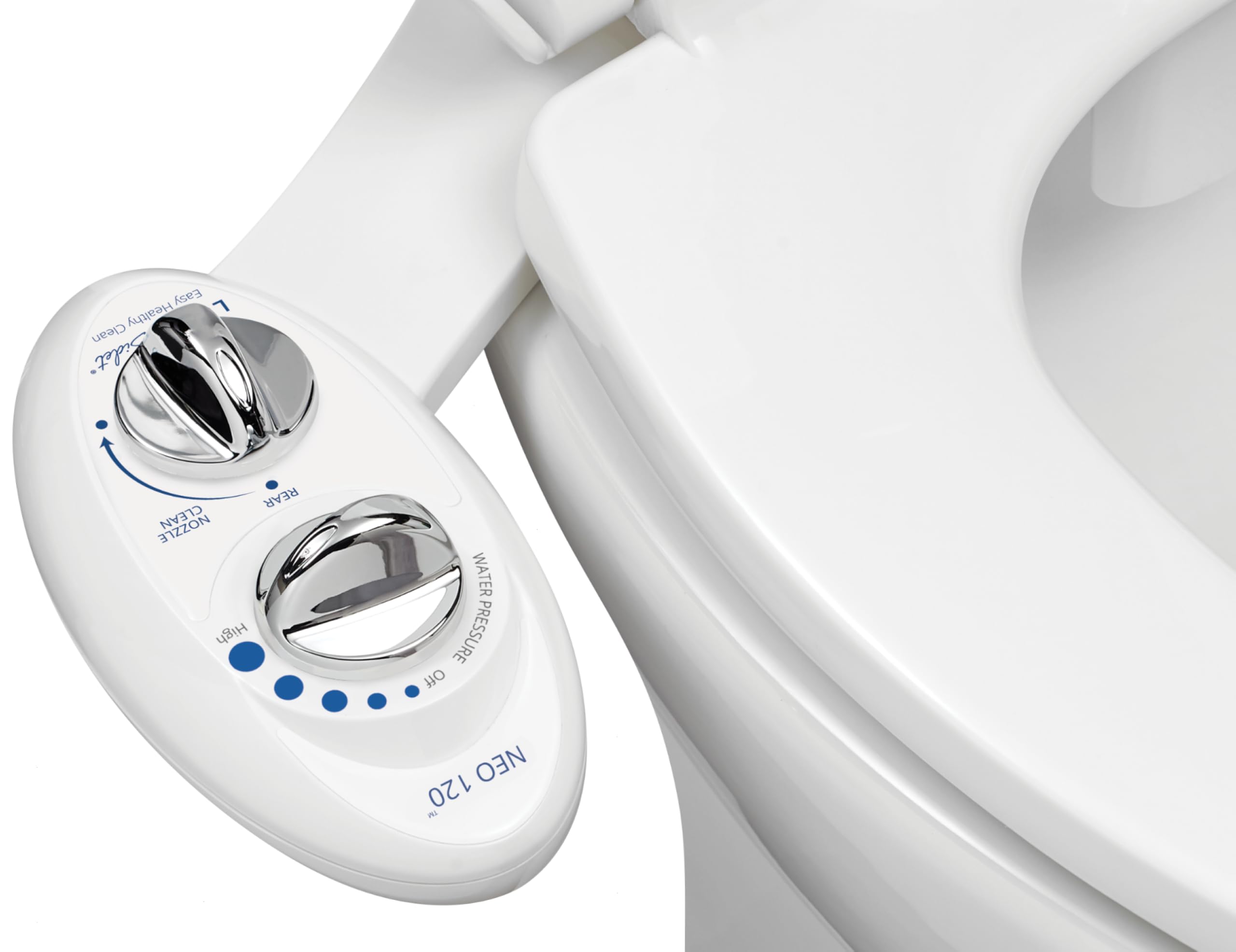 LUXE Bidet NEO 120 - Selbstreinigende Düse, stromloser Frischwasser-Bidet-Aufsatz für Toilettensitze, einstellbarer Wasserdruck, Gesäßreinigung (weiß)