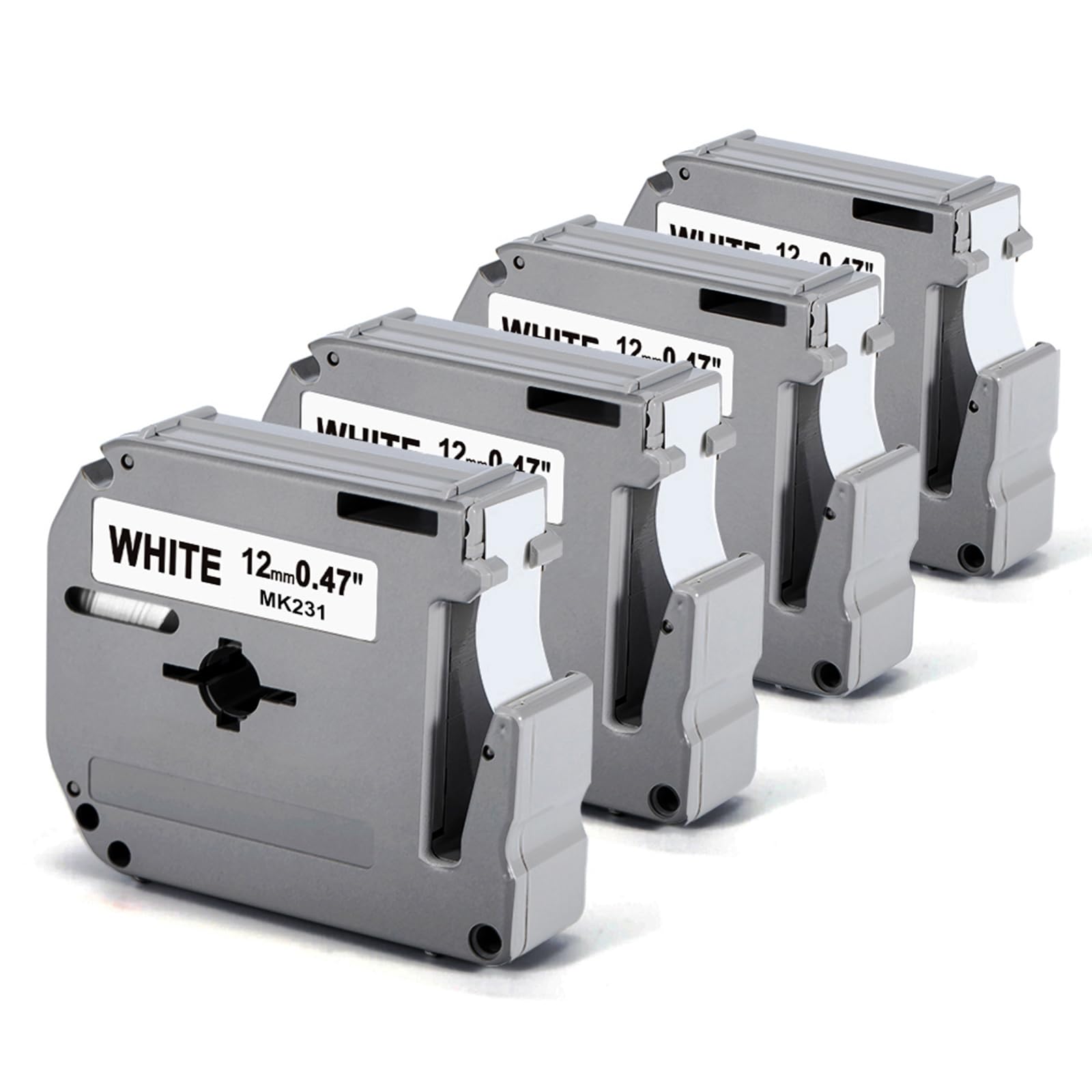 Labelife M-K231 Label Tape Replace for Brother P Touch M Tape M-K231S M231 MK231 M-231 12mm 0.47 Inch for Brother PTouch PT-M95 PT-65 PT-80 PT-70 PT-45 PT-90 Label Makers, Black on White, 4 Pack