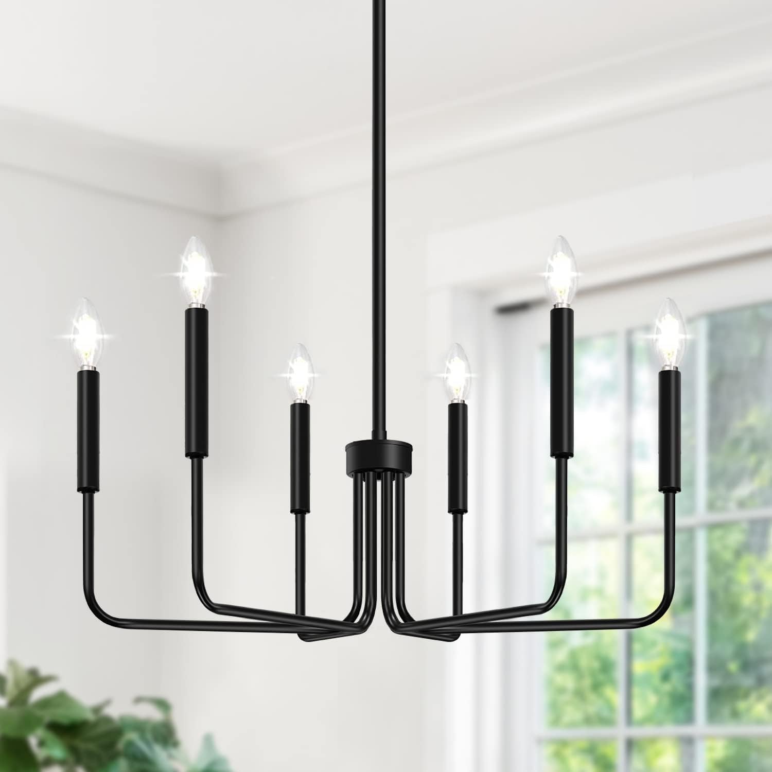 Schwarzer Kronleuchter, 6-flammiger Bauernhaus-Kronleuchter für Esszimmer-Beleuchtung, Esszimmer-Lampen Industrial Modern Kronleuchter für Schlafzimmer, Foyer, Flur, Küche, Wohnzimmer und Eingangsbereich