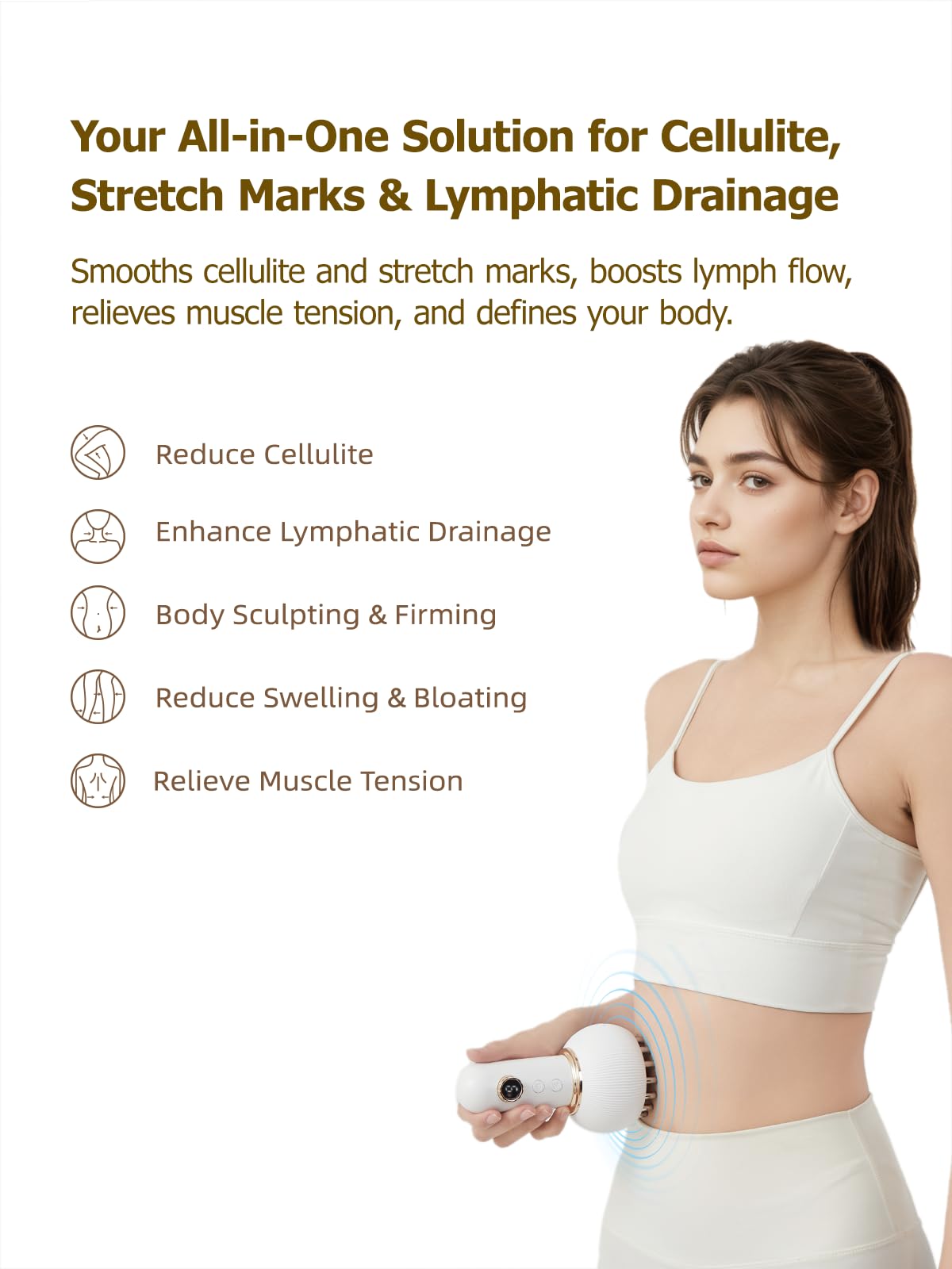 Yuonry Lymphatic Drainage Massager & Anti Cellulite Massage Tool, Helps Reduce Stretch Marks & Cellulite, for Legs, Arms & Belly, Body Sculpting Machine with Microcurrent, Light, Heat & Vibration