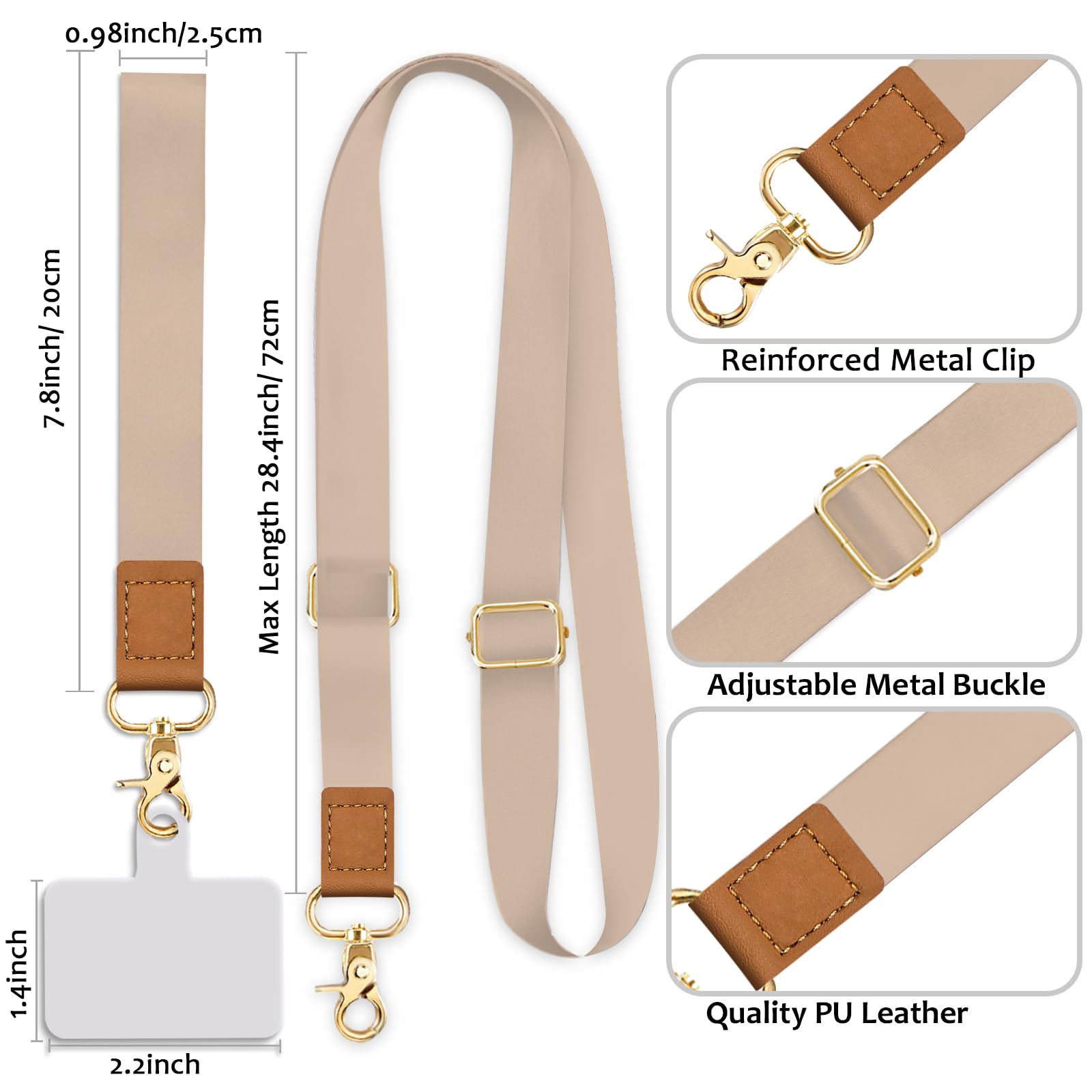Yonlevres Phone Lanyard Crossbody Strap, Beige Cell Phone Lanyards for around the Neck Wristlet Wrist Strap Solid Color Adjustable for Keys Case Accessories Travel Essentials