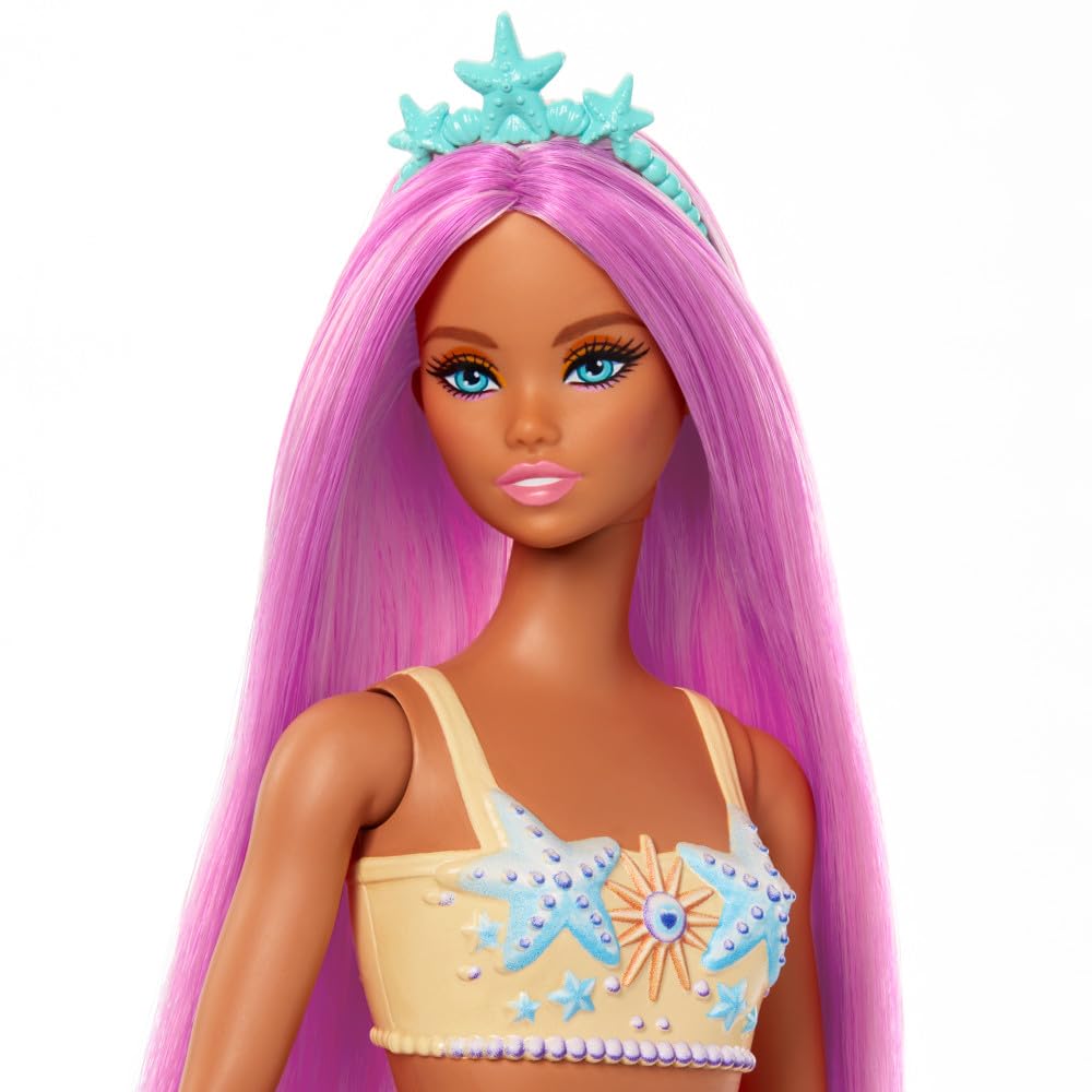 Barbie Mermaid Doll with Pink Fantasy Hair & Headband Accessory, Toy with Starfish-Inspired Bodice & Soft Orange Tail