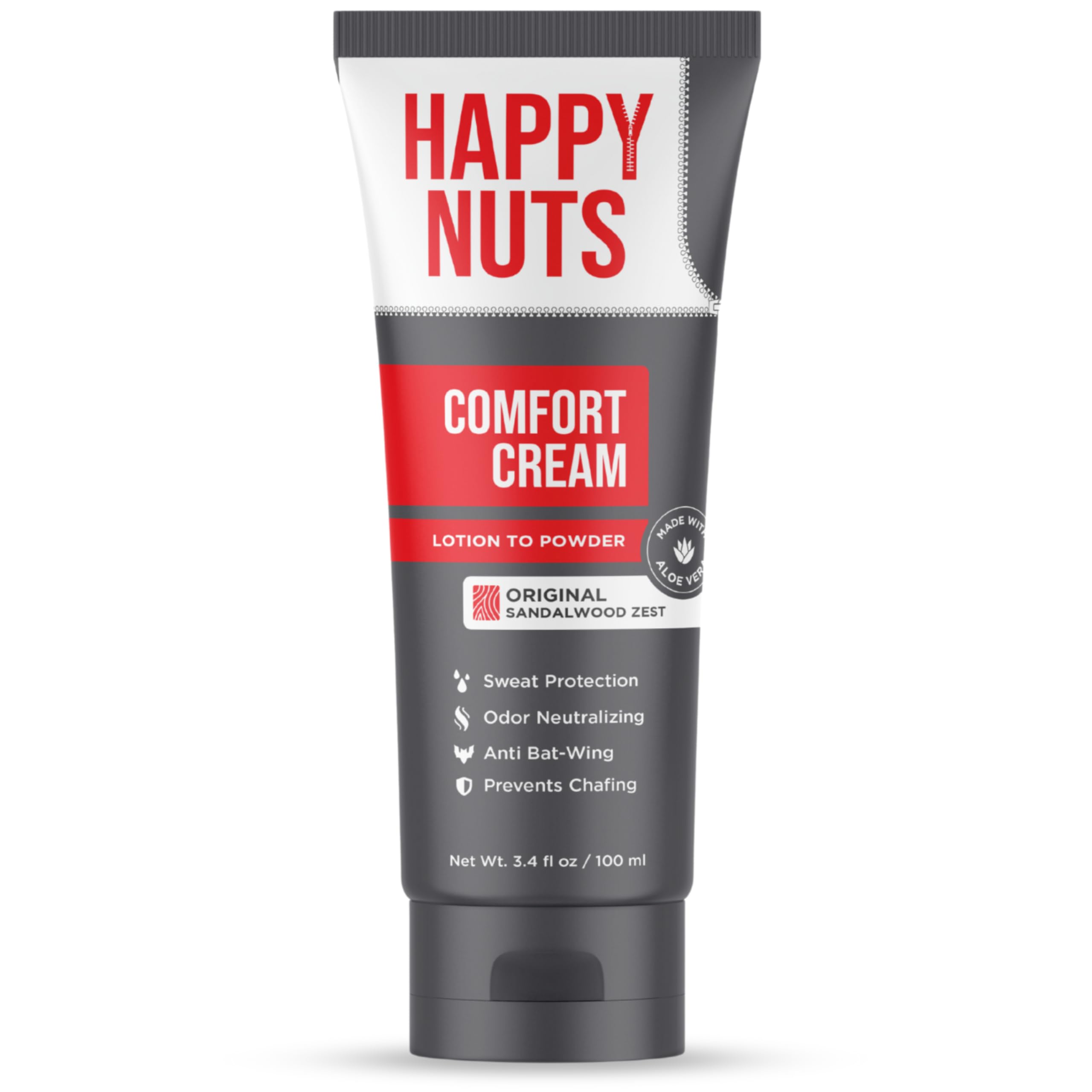 HAPPY NUTS Comfort Cream Deodorant für Herren: Anti-Wundscheuern, Schweißschutz, Geruchskontrolle, Aluminiumfreies Herren-Deodorant & Hygieneprodukte für den Intimbereich des Mannes 3.4oz, Original