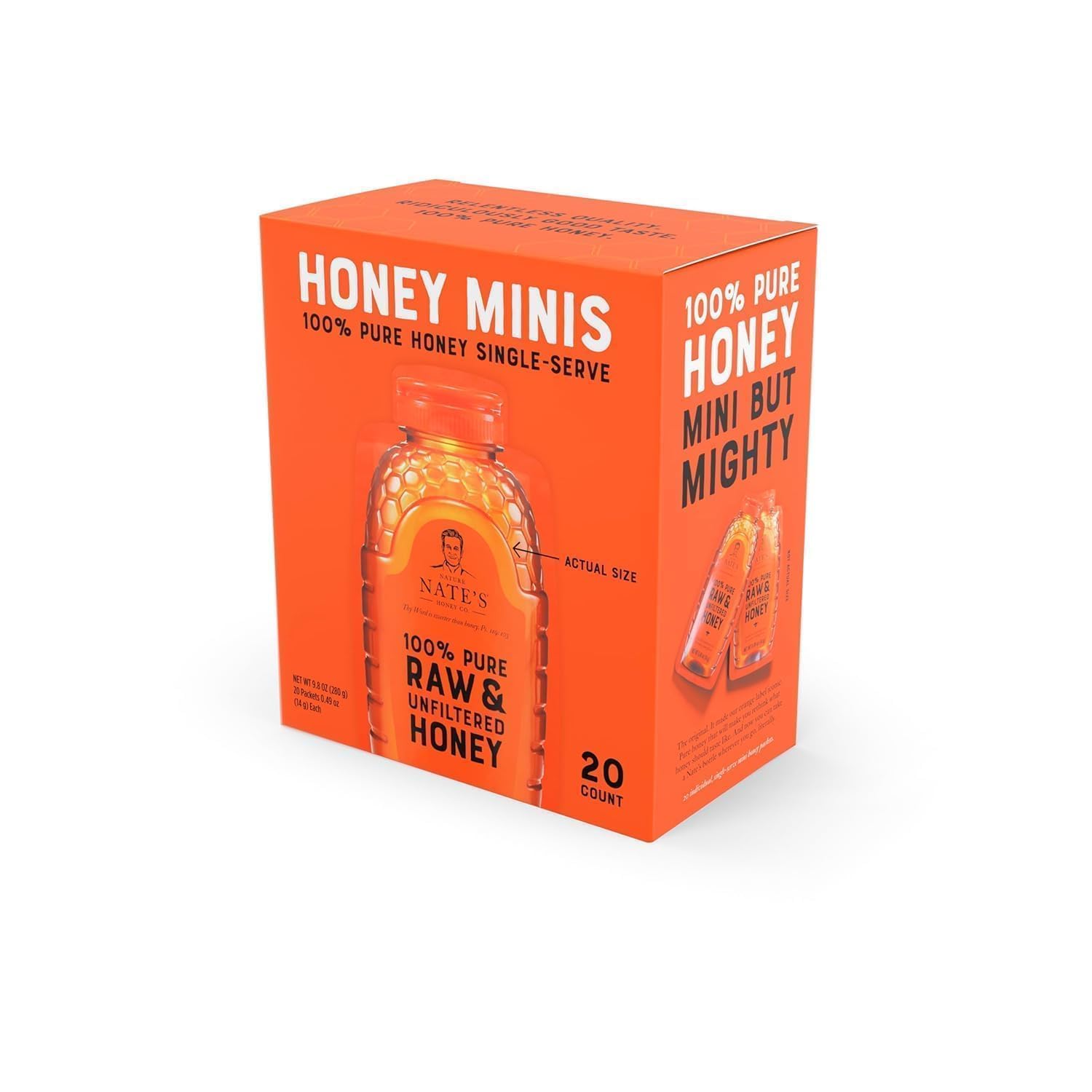 Nate's Honey Minis - Single-Serve 100% Pure, Raw & Unfiltered Honey - 0.49oz Packets, 20ct box