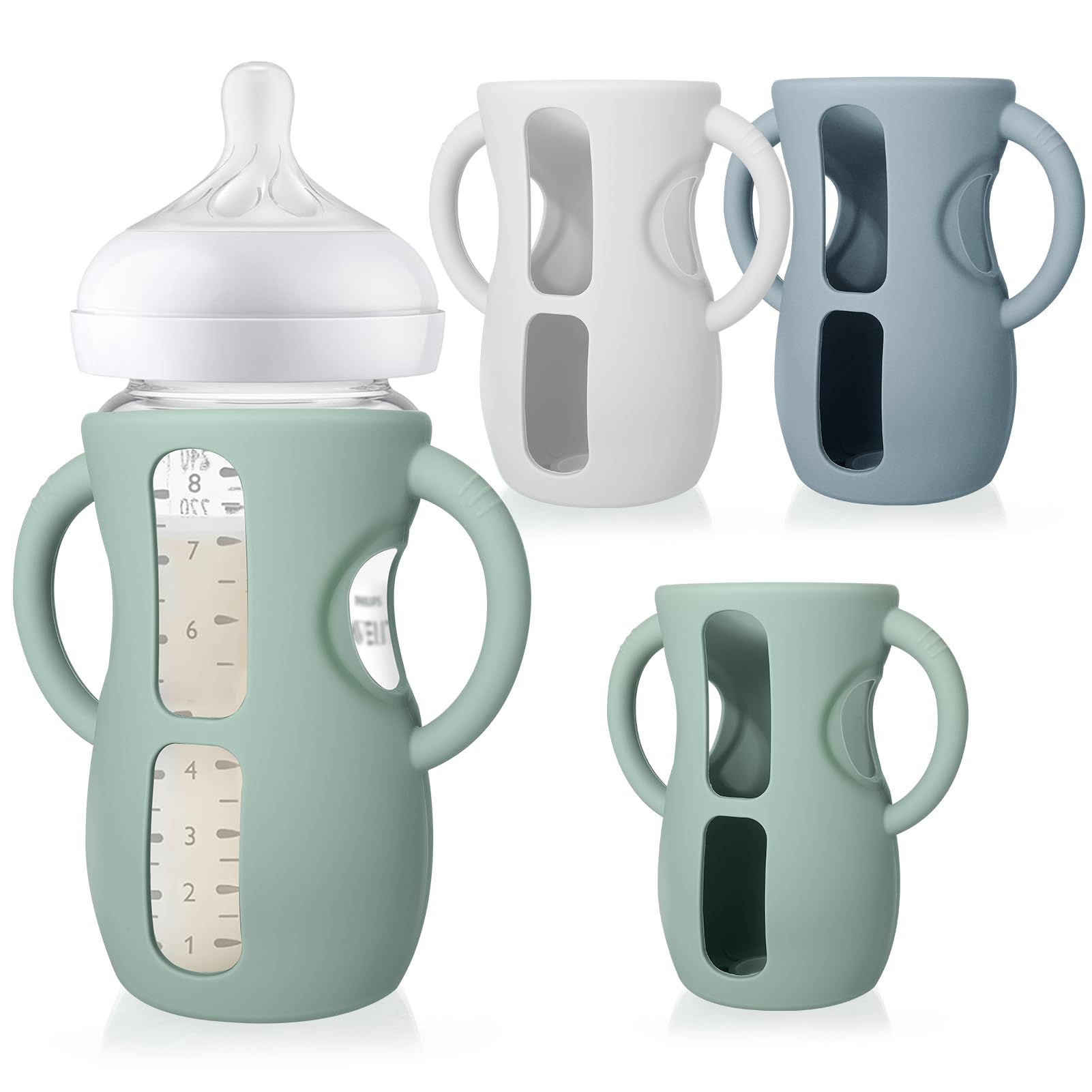 Juome Silikonhüllen mit Griffen für Avent Natural Glas-Babyflaschen – 3er-Pack bruchsichere Babyflaschenhalter, kompatibel mit Philips Avent Anti-Kolik Babyflaschen 240 ml