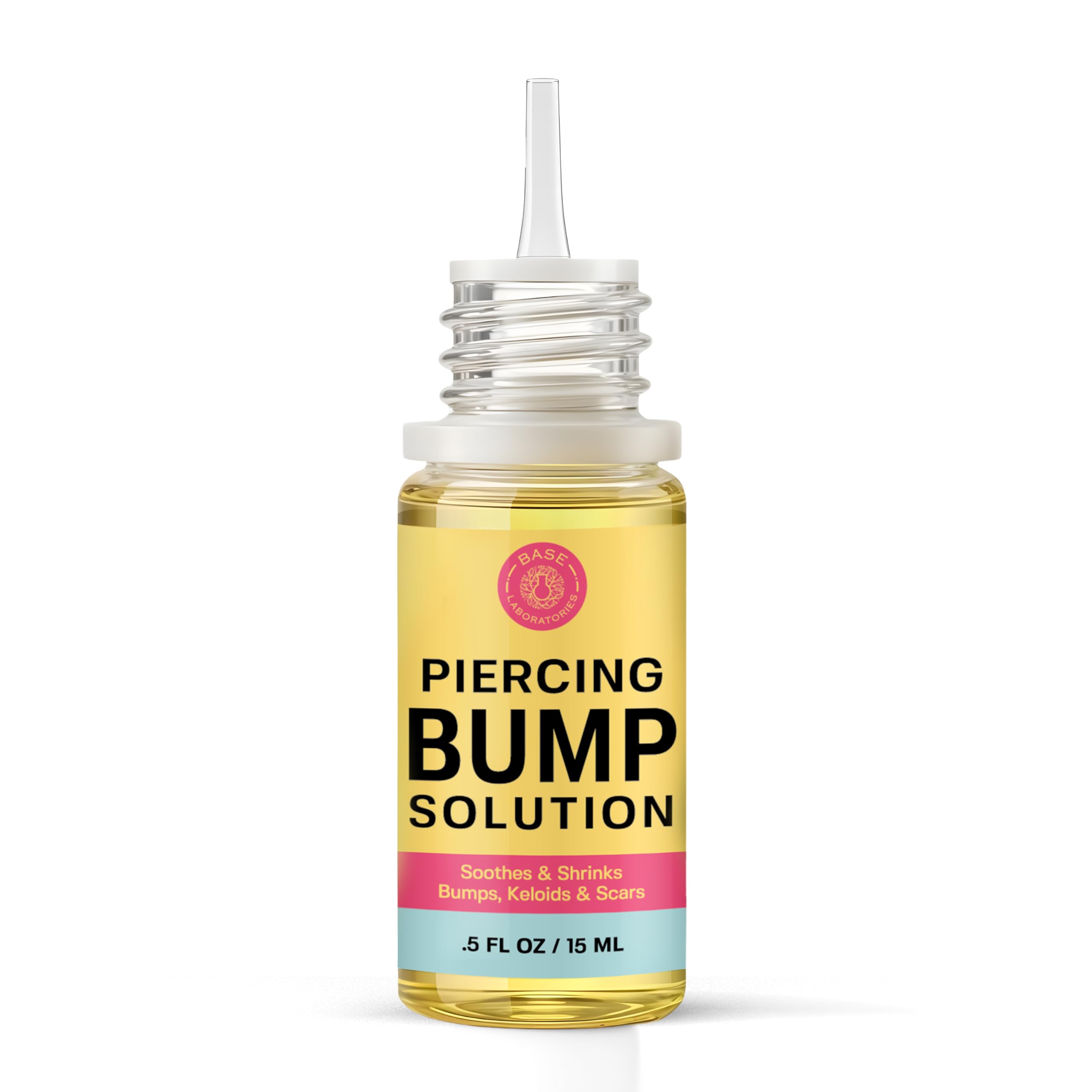 BASE LABORATORIES Piercing Bump Solution & Keloid Bump Removal | Soothing Piercing Aftercare for Piercing Bumps & Keloid Scar Removal | Ear & Nose Keloid Bumps Piercing Aftercare Solution Oil | 0.5 oz