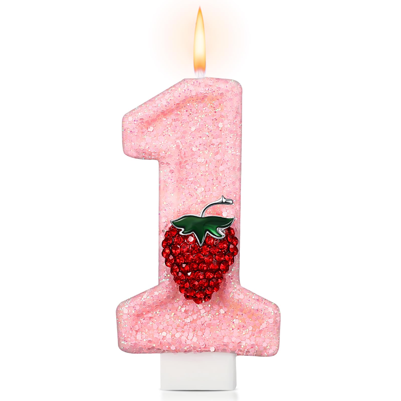 Conelist Erdbeer 1 Kerze für den ersten Geburtstag Rosa Nummer 1 Kerze Beeren Ein Glitzer Kuchenaufsatz für Erdbeer 1. Geburtstag Partyzubehör Jubiläumsdekorationen