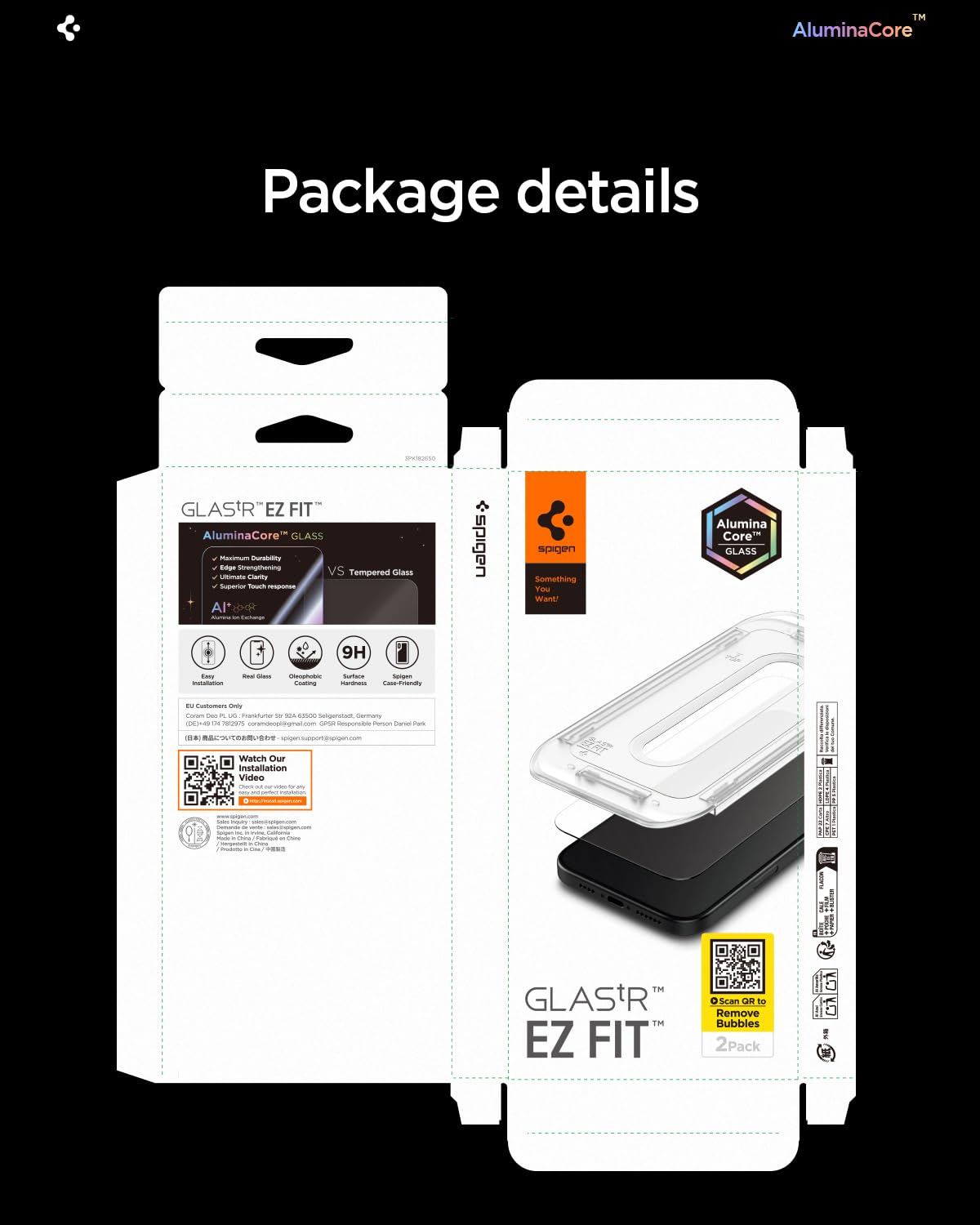 Spigen AluminaCore Tempered Glass Screen Protector [Glas.tR EZ Fit] designed for iPhone 17 Pro Max | iPhone 16 Pro Max [2 Pack] 9H+ Hardness, Aluminum-Enhanced Durability