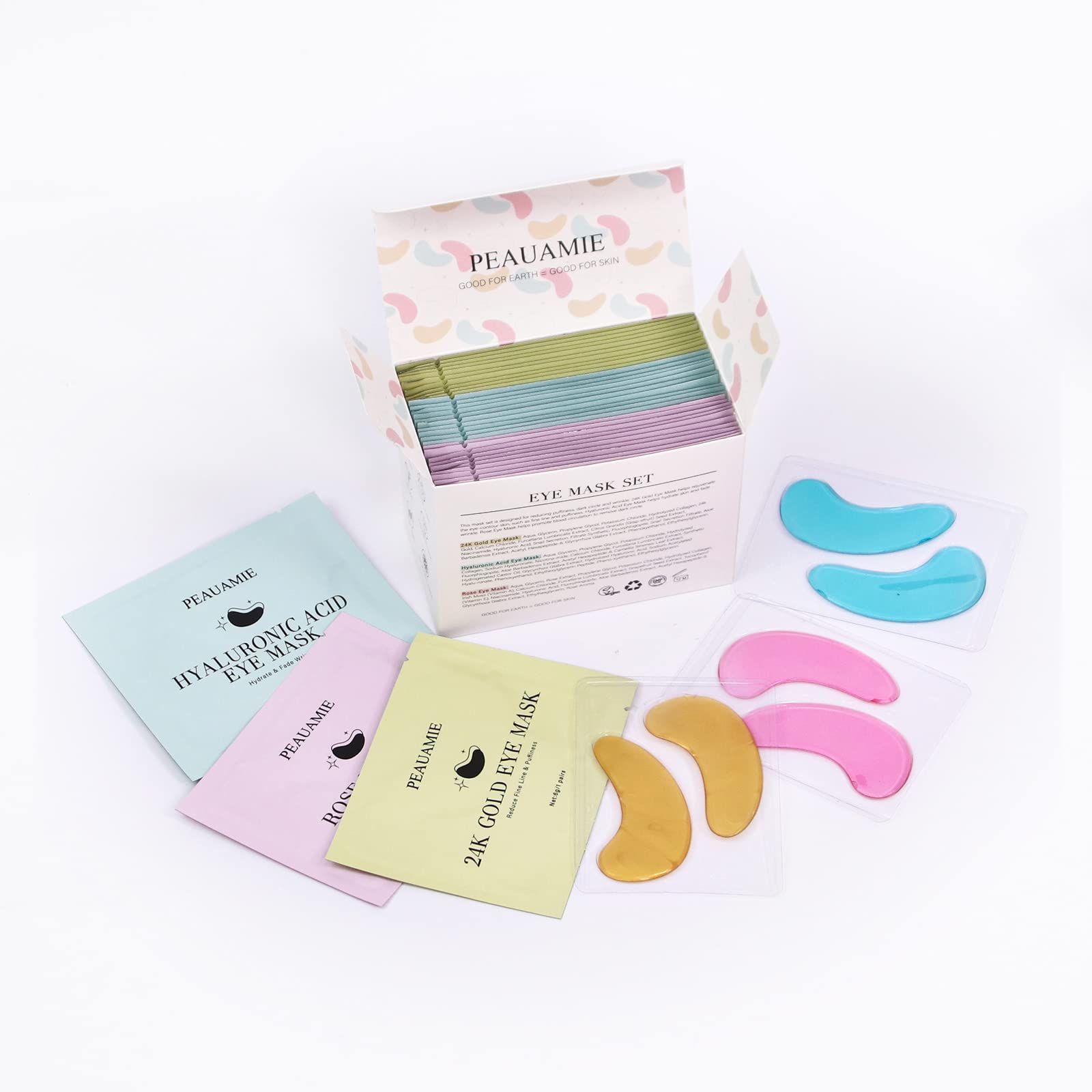 PEAUAMIE Under Eye Patches Gold and Hyaluronic Acid for puffy eyes,Rose Eye Masks for Dark Circles and Puffiness skin care Smooth Wrinkles products 30 Pairs