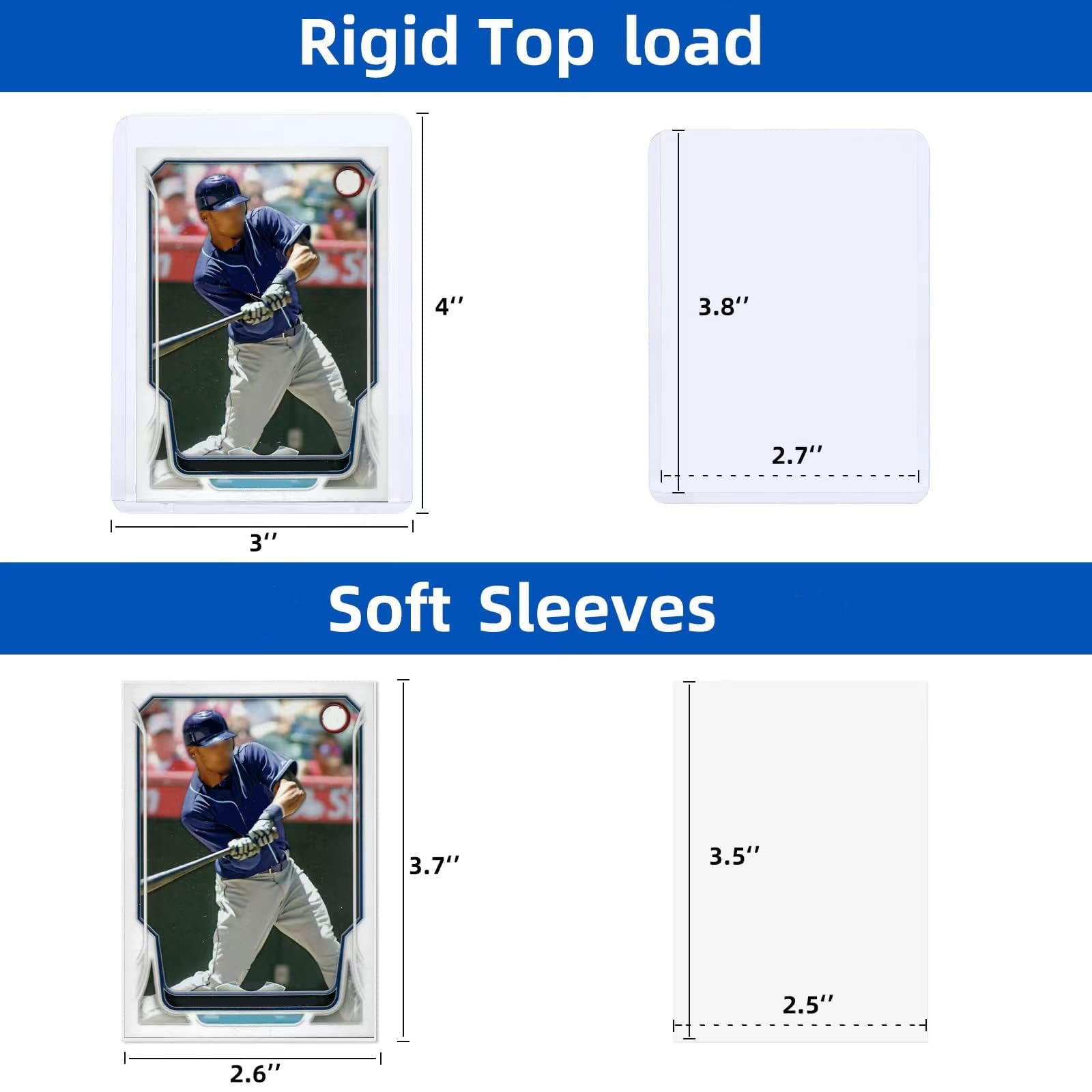 400 Card Sleeves Top Loaders for Cards, Arjiekwei 3"X4" Baseball Card Protectors Hard Plastic, Premium Toploaders Card Holder for Trading Sports Football Game Cards(200 Top Loaders + 200 Card Sleeves)
