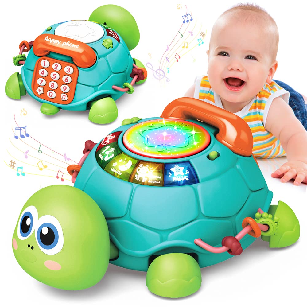 Jyusmile Baby-Spielzeug 6 bis 12 Monate, musikalische Krabbel-Schildkröte Babyspielzeug, frühkindliches Lernspielzeug mit Licht & Ton, Weihnachts-Geburtstagsgeschenke für Jungen Mädchen 7 8 9 10 11 Monate 0-1 Jahre alt
