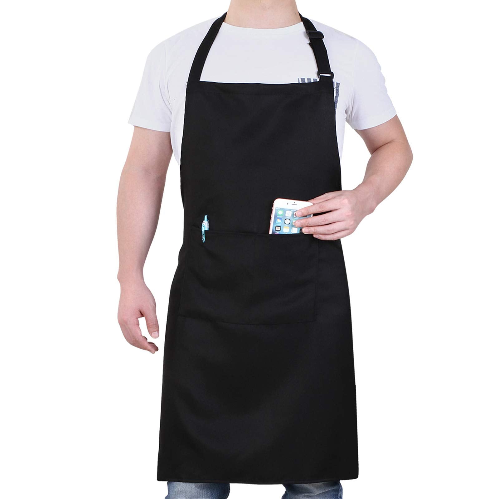 Will Well Kochschürze für Damen und Herren – 83,8 x 68,6 cm groß mit 96,5 cm langen Bindebändern für einen bequemen und passgenauen Sitz, strapazierfähig und leicht, mit 2 geräumigen Taschen für Ihre Kochutensilien – 1er-Pack, Schwarz