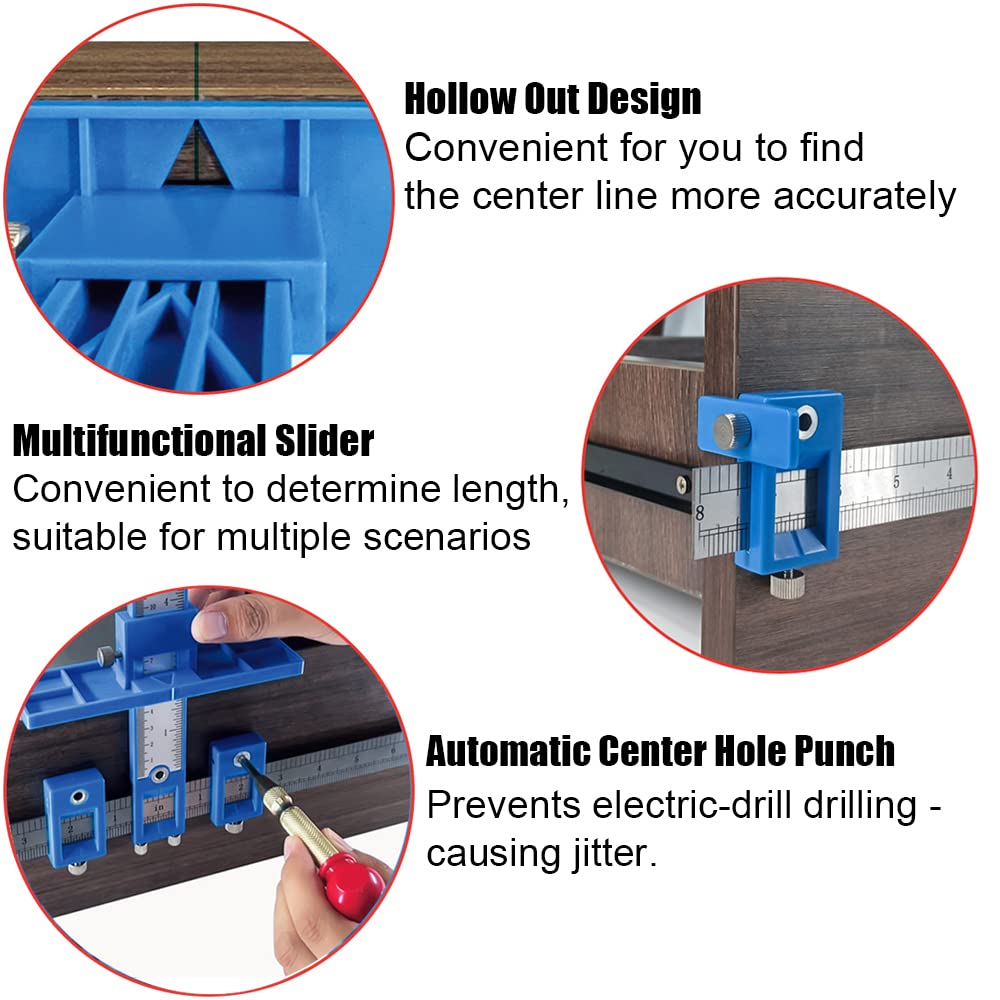 Cabinet Hardware Jig, King&Charles Cabinet Handle Jig with Automatic Center Punch, Avoid Jitter Caused by Direct Drilling. Use for Handles and Pulls on Drawers/Doors, Perfect Set.