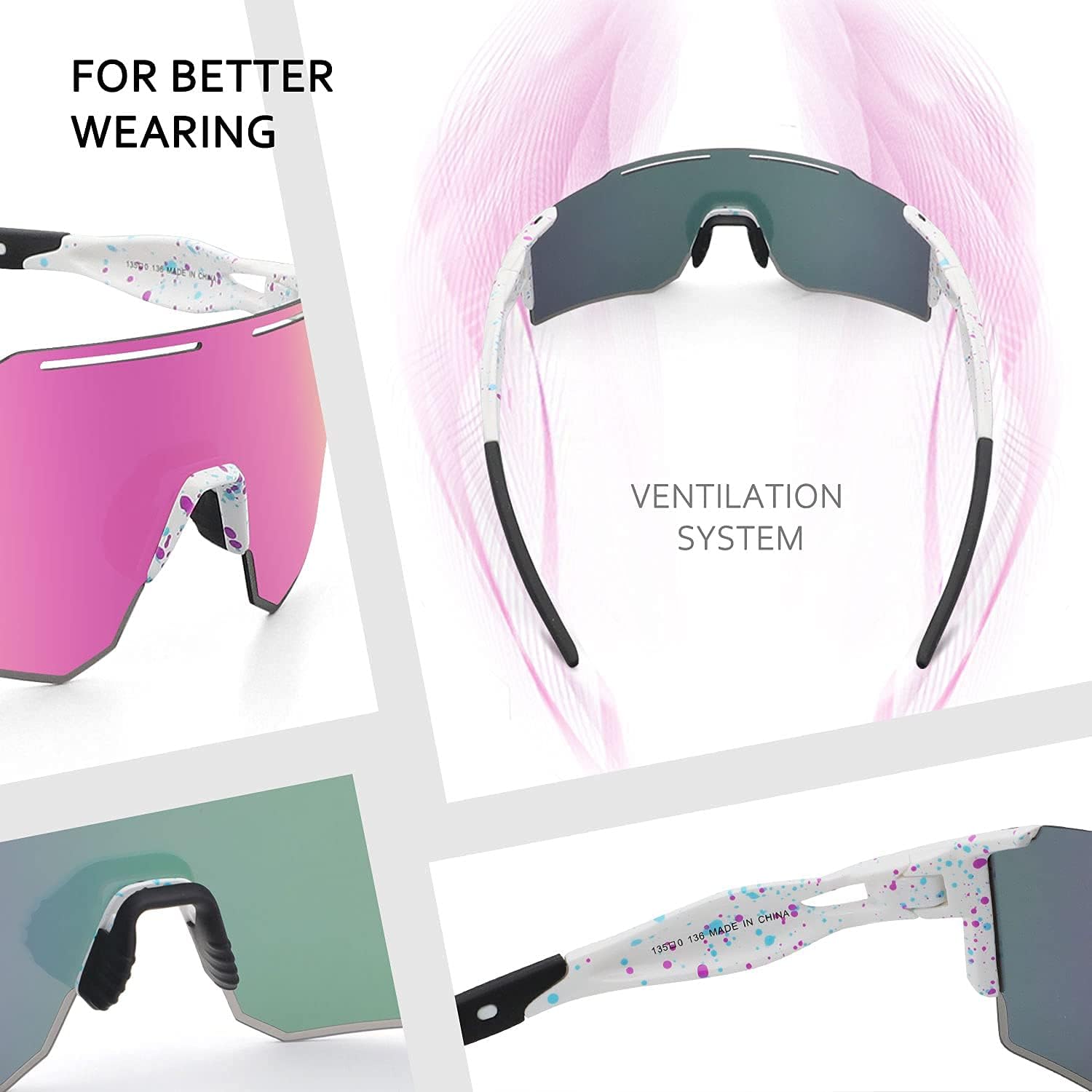 Ukoly Cycling Sunglasses with Interchangeable Nose Pad Men Women,Sports Sunglasses,Fishing Baseball Glasses