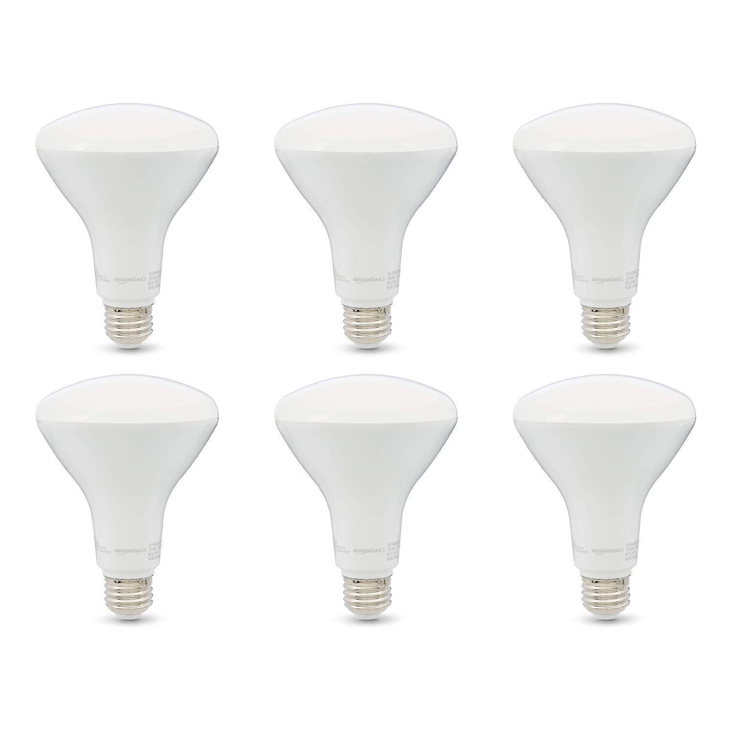 Amazon Basics BR30 LED-Lampen, energieeffizient, dimmbar, E26 Standardsockel, 65 Watt Äquivalent, 11W, 10.000 Stunden Lebensdauer, Soft White 2700K, 6er-Pack