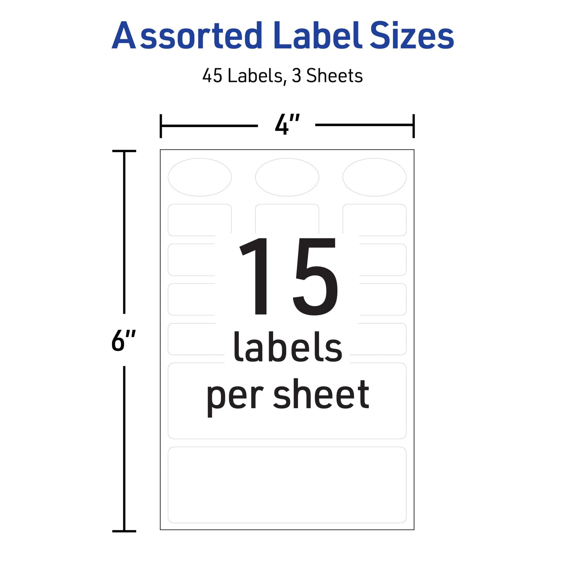 Avery No-Iron Fabric Labels, Assorted Shapes and Sizes, Washer and Dryer-Safe Waterproof Labels, Non-Printable, 45 Total (40700)