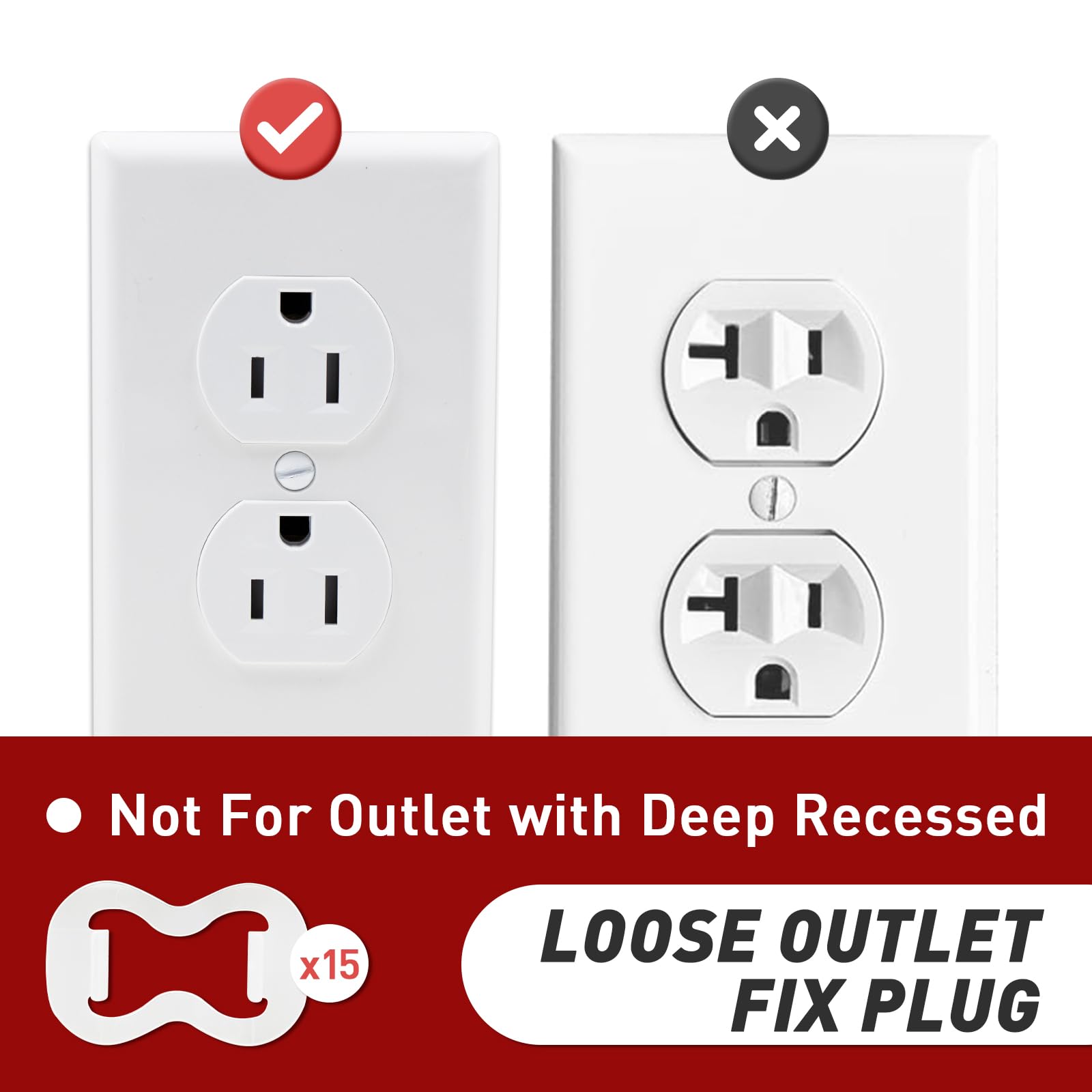 15-Pack Loose Outlet Fix Plug - Ensure Secure Connection for Power Plugs - Socket Extender Prevents Loose Socket Issues - Easily Fix Loose Outlets - Won't Fall Out or Cut Off Electricity