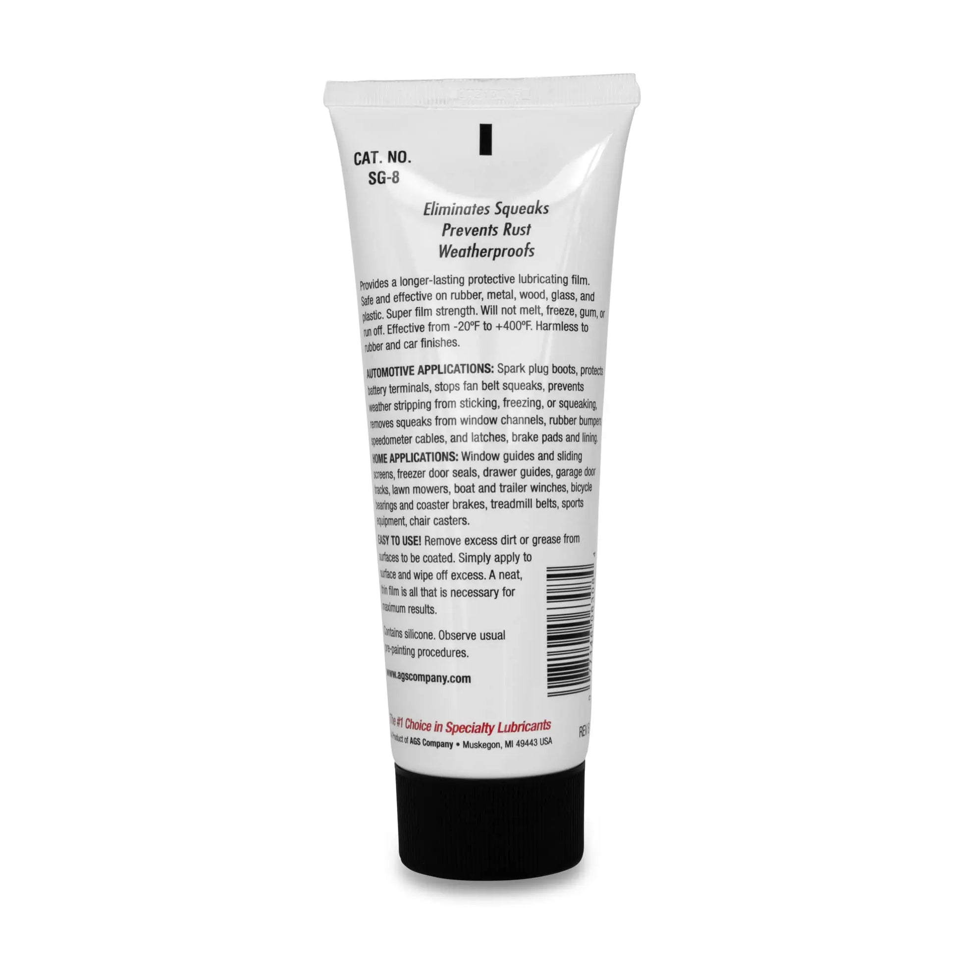 AGS Automotive Solutions SIL-Glyde Multi-Purpose All-Weather Lubricating Compound for All Surfaces - 8 oz Tube, Versitle Multi-Purpose Lubrication, All Weather, Auto, Home, Farm and Shop