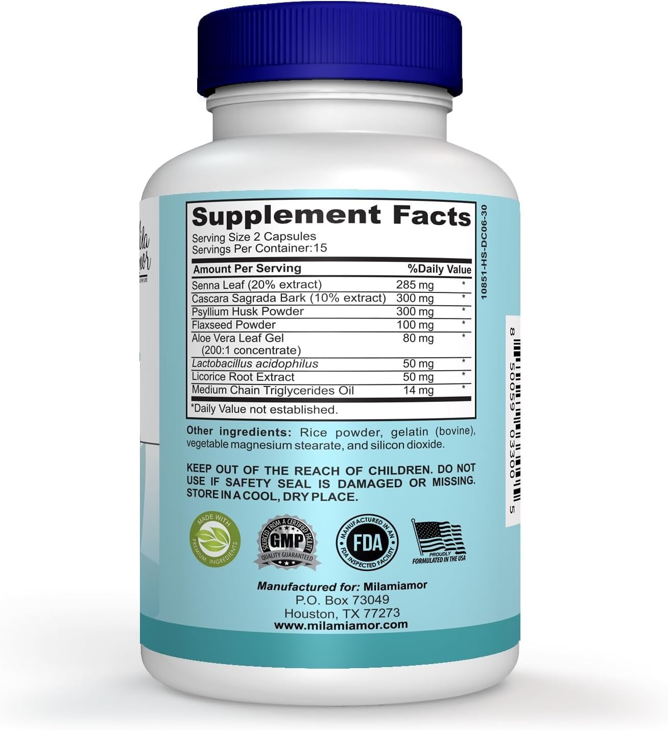 Mila Miamor 15 Day Cleanse - Gut and Colon Support - Advanced Gut Cleanse Detox for Women & Men with Senna, Cascara Sagrada & Psyllium Husk - Non-GMO - Made in USA - 30 Capsules