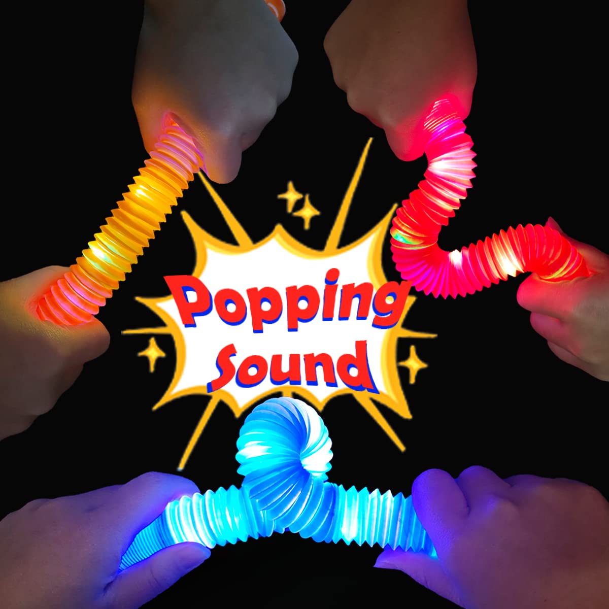 Halloween Glow Sticks Toys Gifts for Toddlers-6 PCS Light Up Pop Tube Party Favors for Kids,LED Bracelet Necklace Accessories,Fun Camping Essentials Games Activities Camp Gear Stuff for Boys Girls
