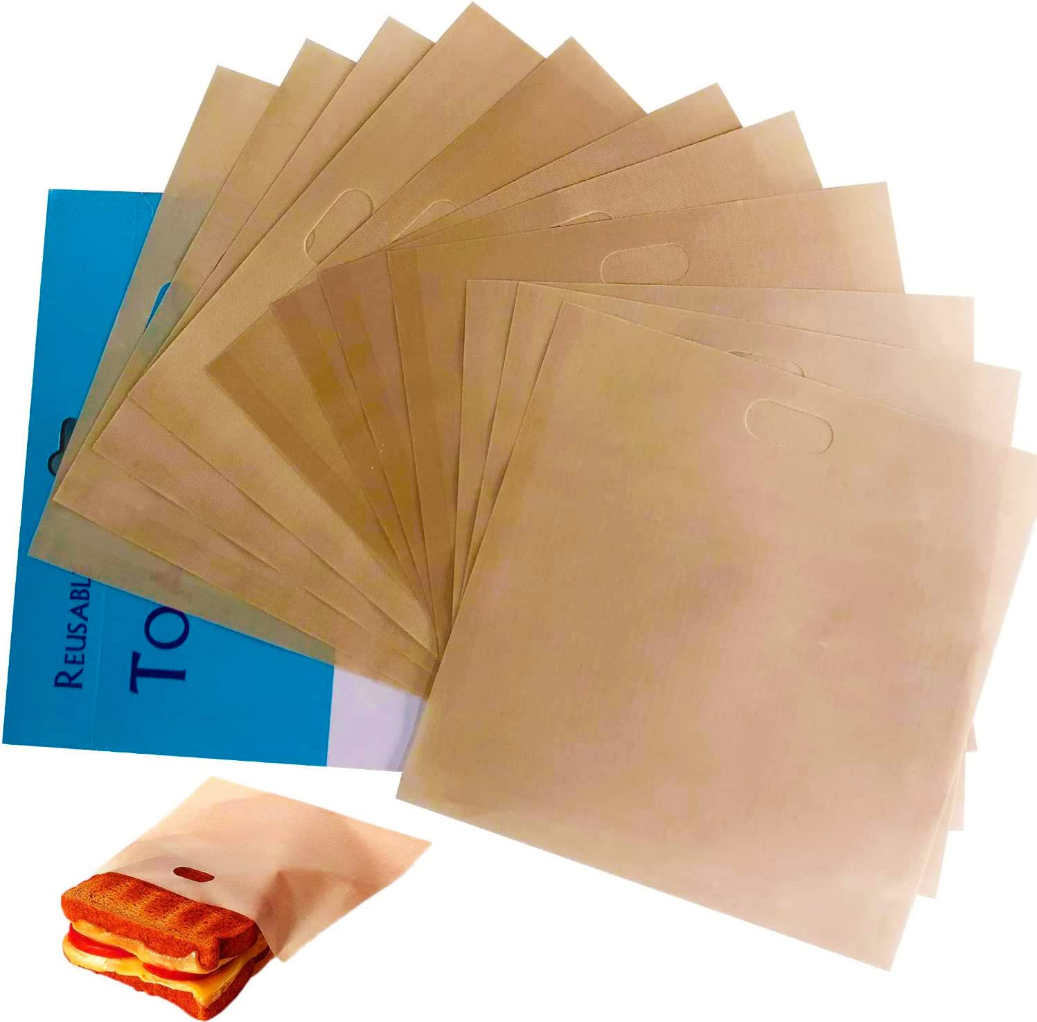 Akblaklsa 12er-Pack wiederverwendbare Toastabags Antihaftbeschichtet, abwaschbare Sandwich-Toastie-Beutel für Toaster Mikrowelle Grill, ideal für Toast Sandwiches Panini Snacks