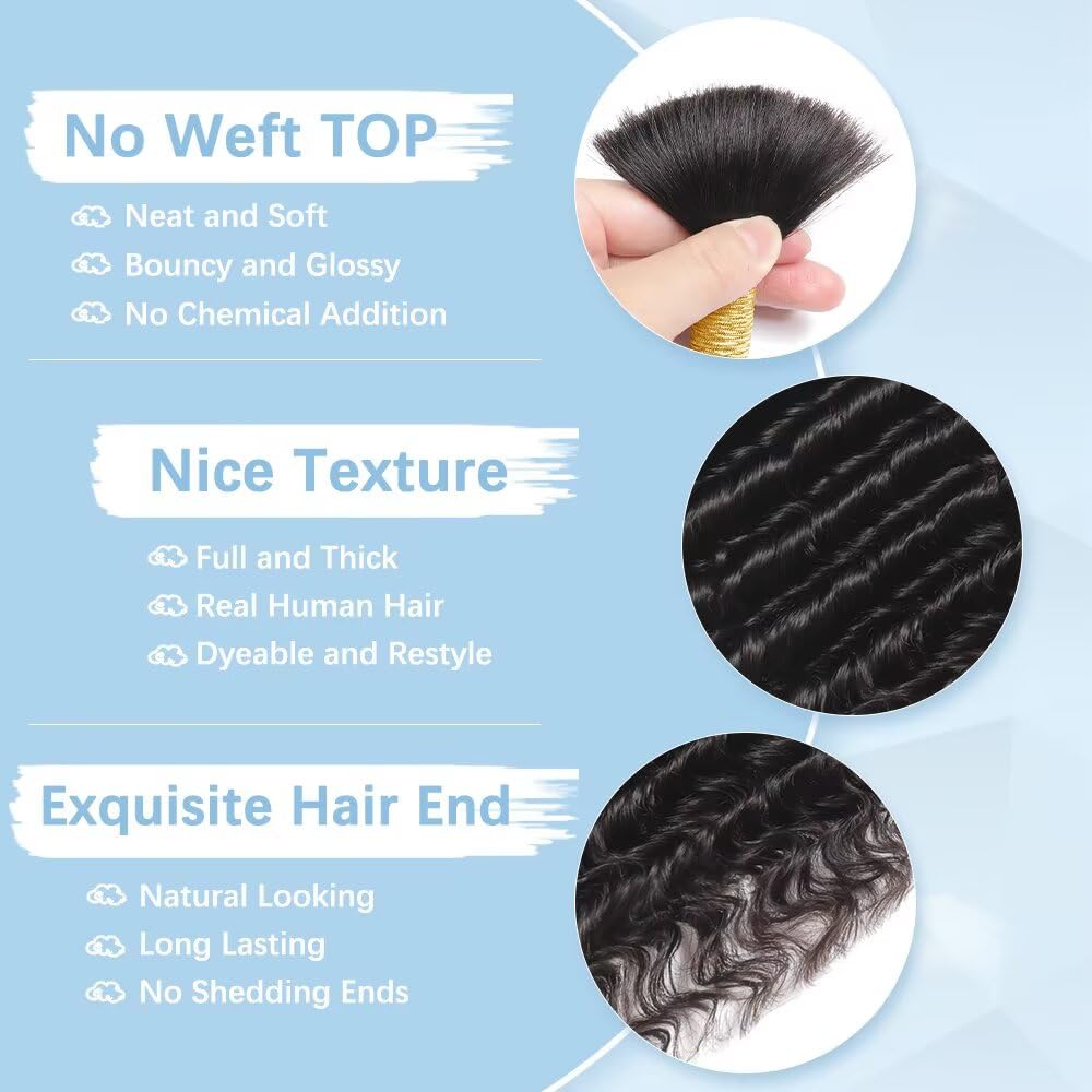 Human Braiding Hair for Boho Braids 150g 6 Bundles/Pack 20 Inch Deep Wave Bundles Human Hair Curly Boho Hair for Braiding 12A Bulk Braiding Hair Wet and Wavy Natural color