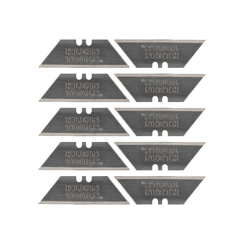 Klein Tools 44124 Teppichmesser-Klingen, Hochleistungs-Stahl-Ersatzklingen mit dreifach geschliffenen Kanten für langanhaltende Schärfe, 10er-Pack