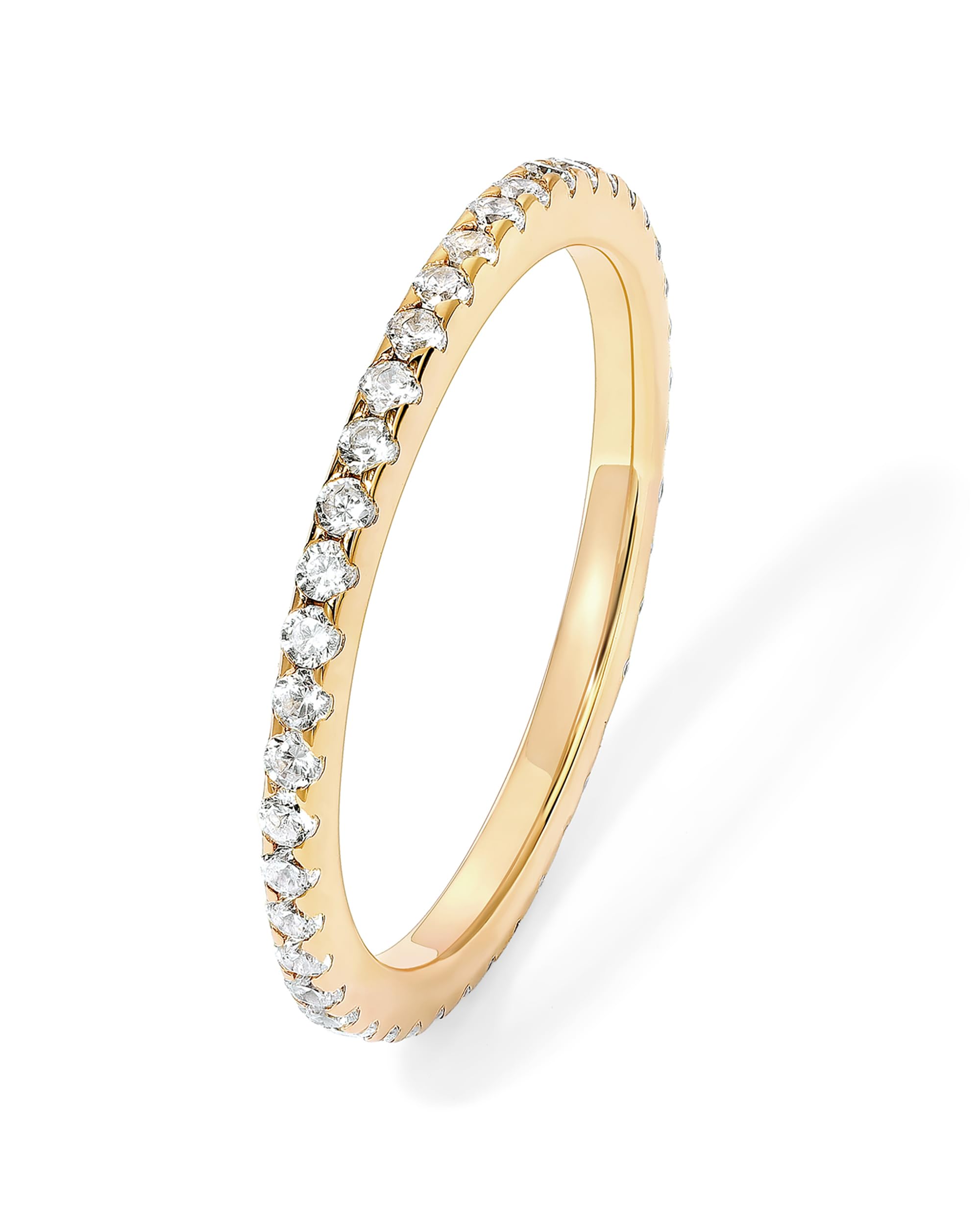 PAVOI 14K Yellow Gold Plated 925 Sterling Silver Stackable CZ Ring for Women | Thin Band for Stacking | Simulated Diamond Eternity Wedding Band | Size 7