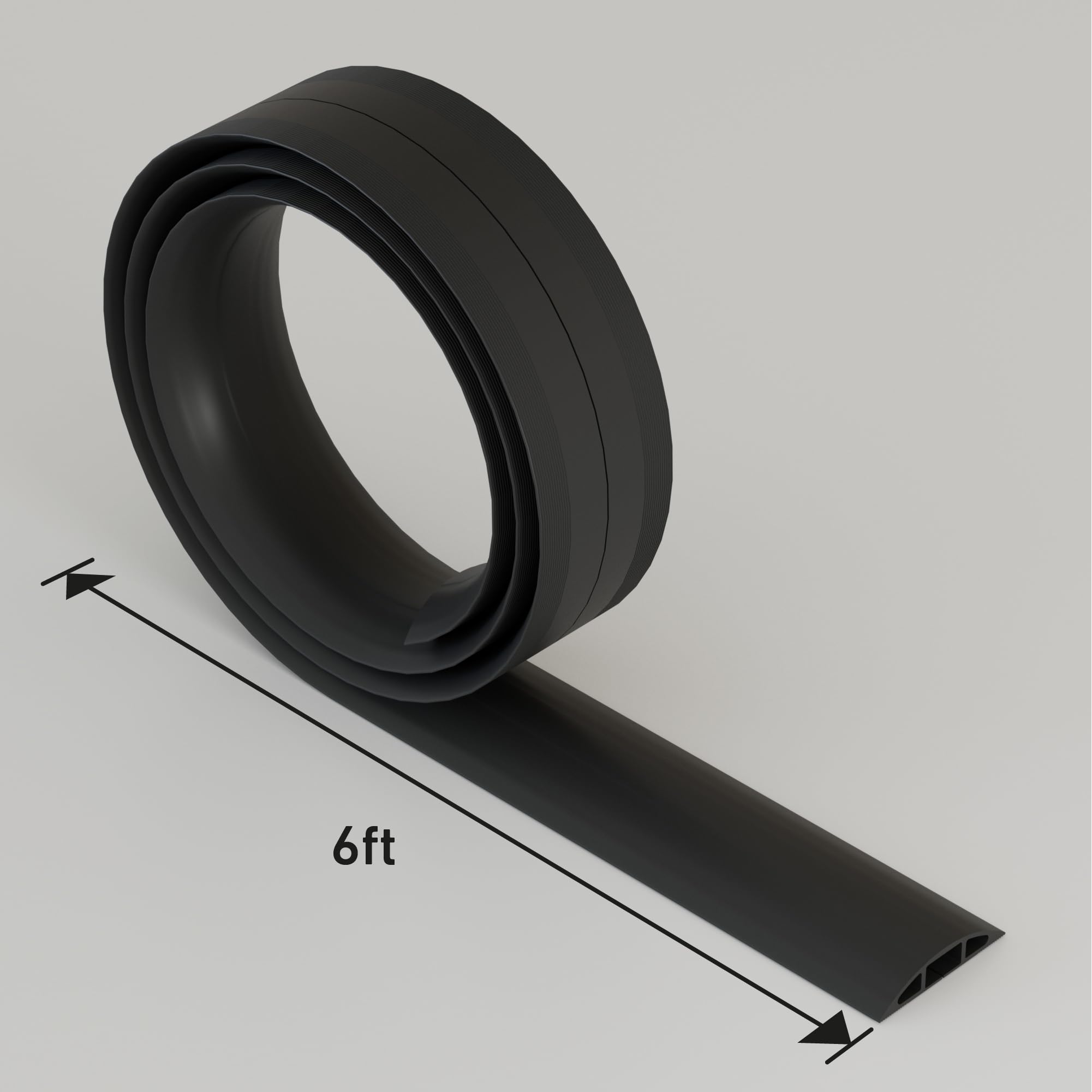 D-Line 6ft Floor Cord Cover, Cable Protector, Hide Extension Cords, Protect Cords, Prevent Cable Trips, Heavy Duty Cord Hider - Cable Cavity = 0.63" (W) x 0.31" (H) - Black