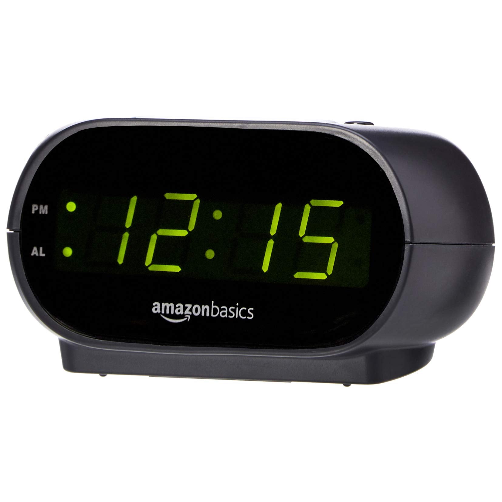 Amazon Basics Kleiner digitaler ovaler Wecker mit LED-Anzeige, Nachtlicht und Batteriepuffer, Schwarz, 11,4 x 8,9 x 6,1 cm