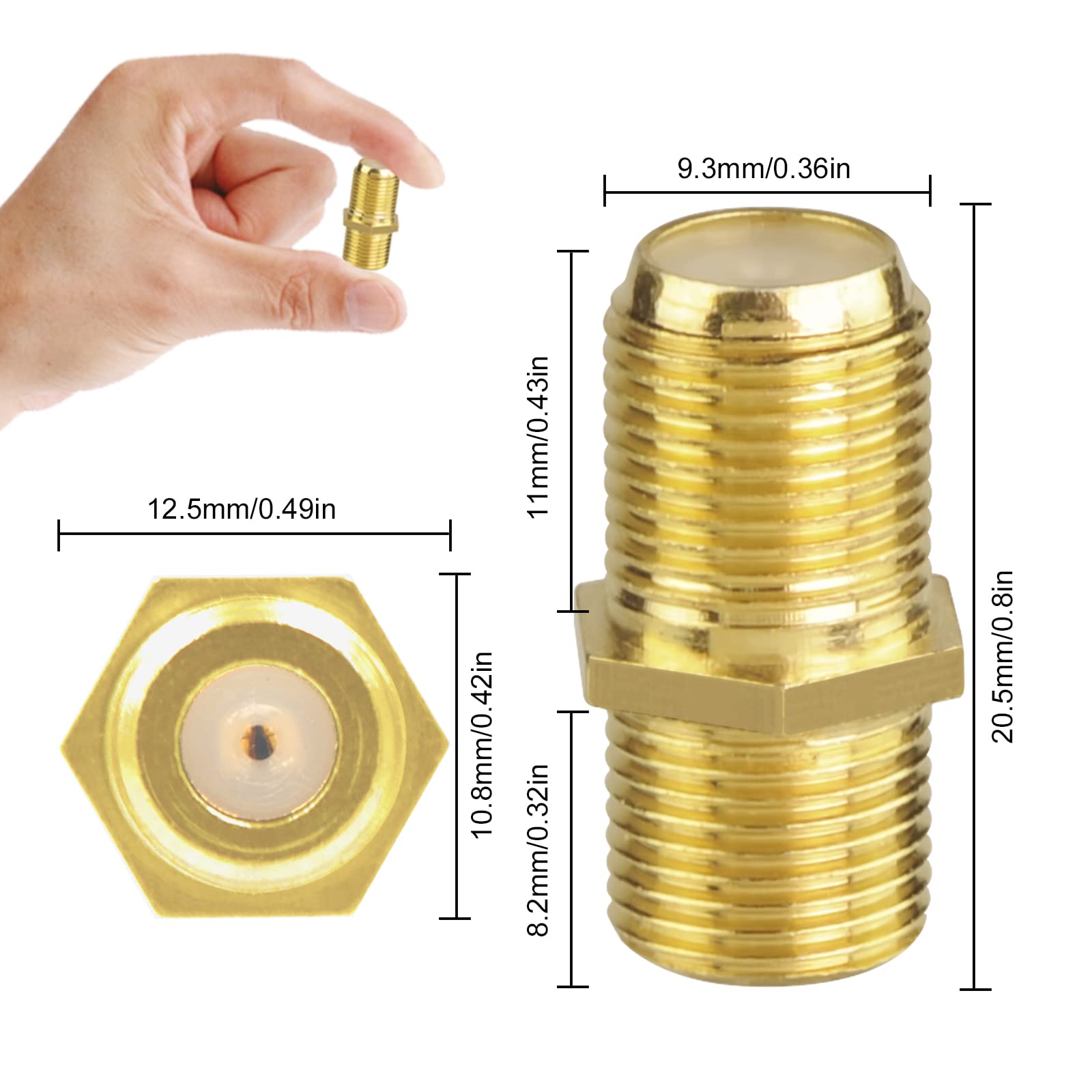 VCE Coaxial Cable Connector, RG6 Coax Cable Extender F-Type Gold Plated Adapter Female to Female for TV Cables, 2 Pack