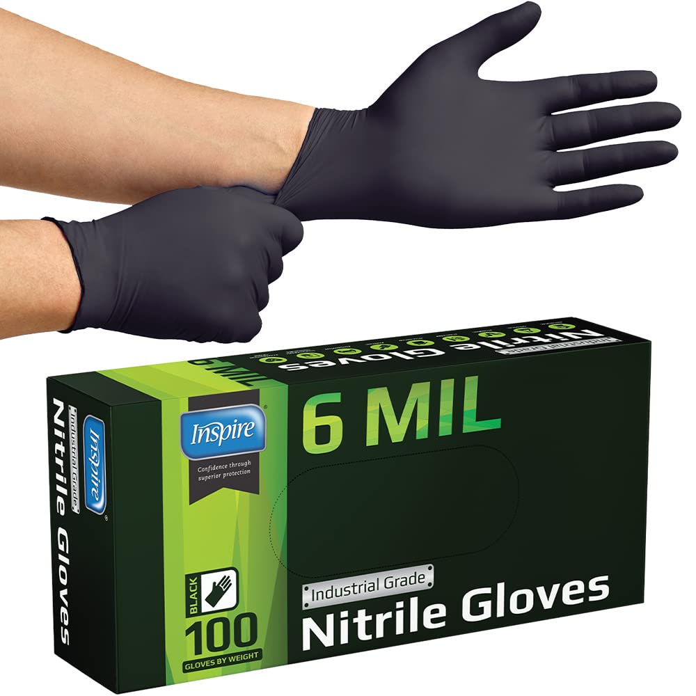 Inspire Schwarze Nitrilhandschuhe EXTRA STARK 6 Mil Nitril Chemikalienbeständig Medizin Kochen Reinigung Einweghandschuhe Schwarz