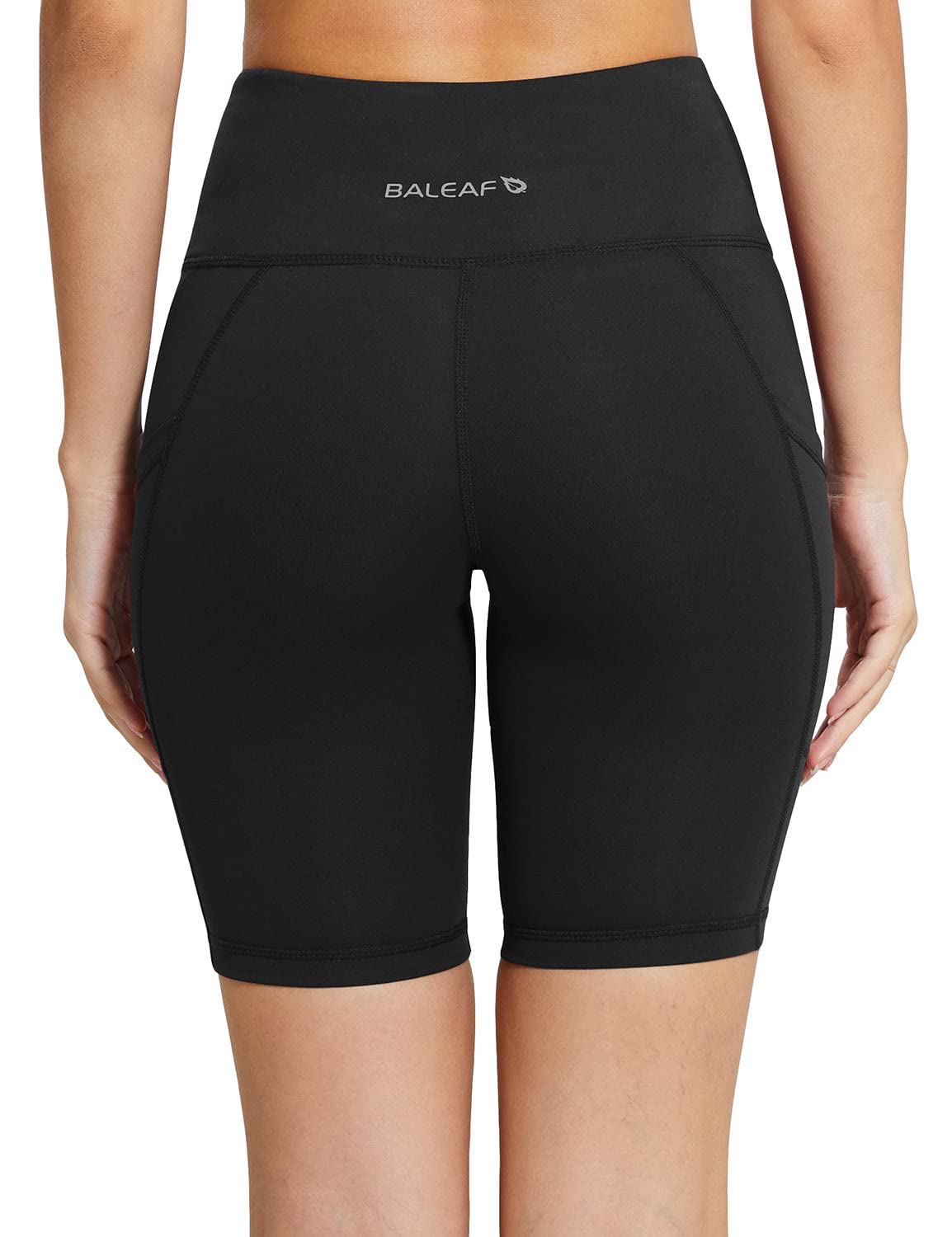 baleaf Shorts for Women Biker Workout Yoga Gym Spandex Running Volleyball Tummy Control Compression with Pockets 8" Black L