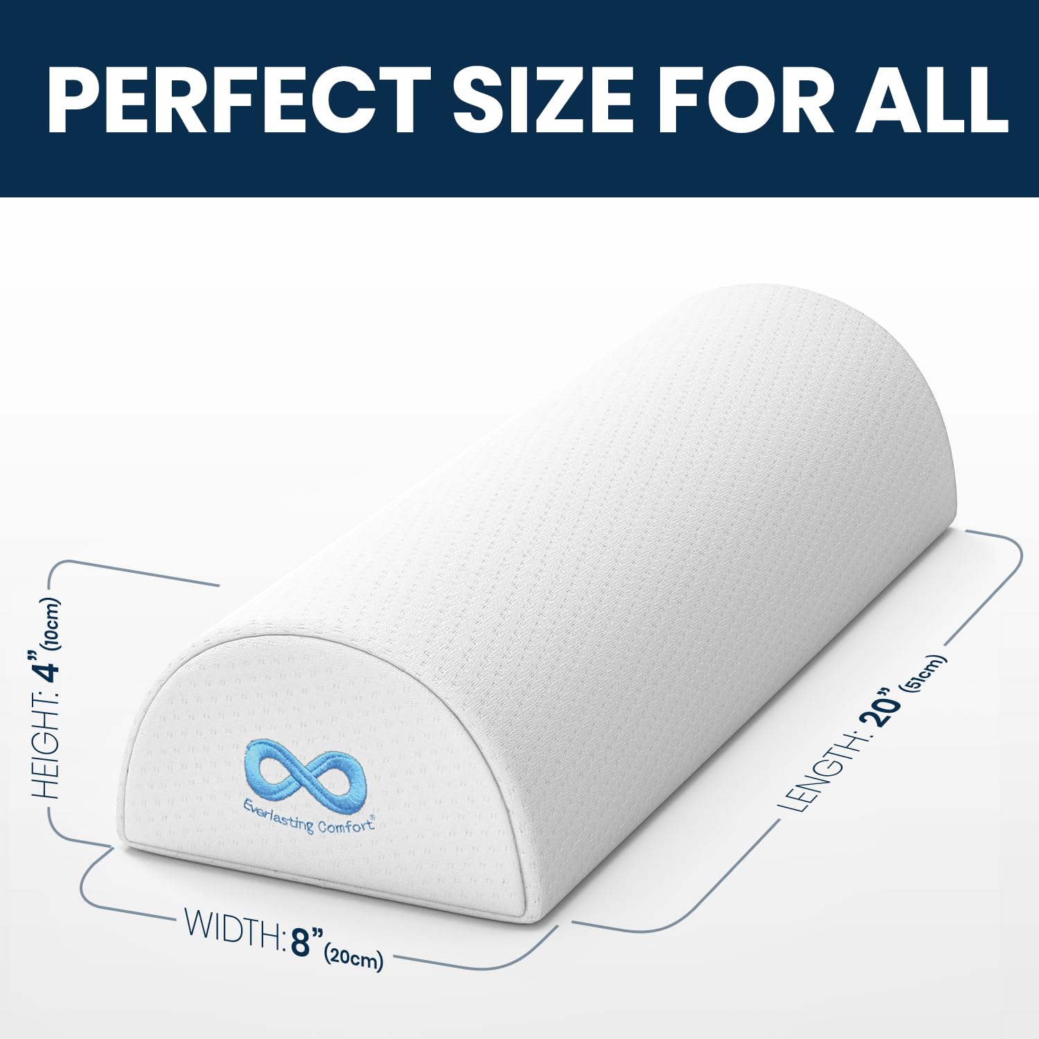 Everlasting Comfort Under Knee Pillow for Back Sleeping - Memory Foam Half Moon Leg Bolster Pillow for Back Pain, Thoracic Support