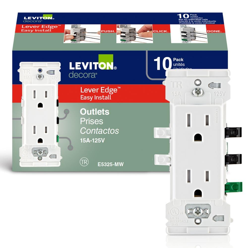 Leviton Decora Edge 15 Amp Manipulationssichere Duplex-Wandsteckdose, 10er-Pack, E5325-MW, Weiß