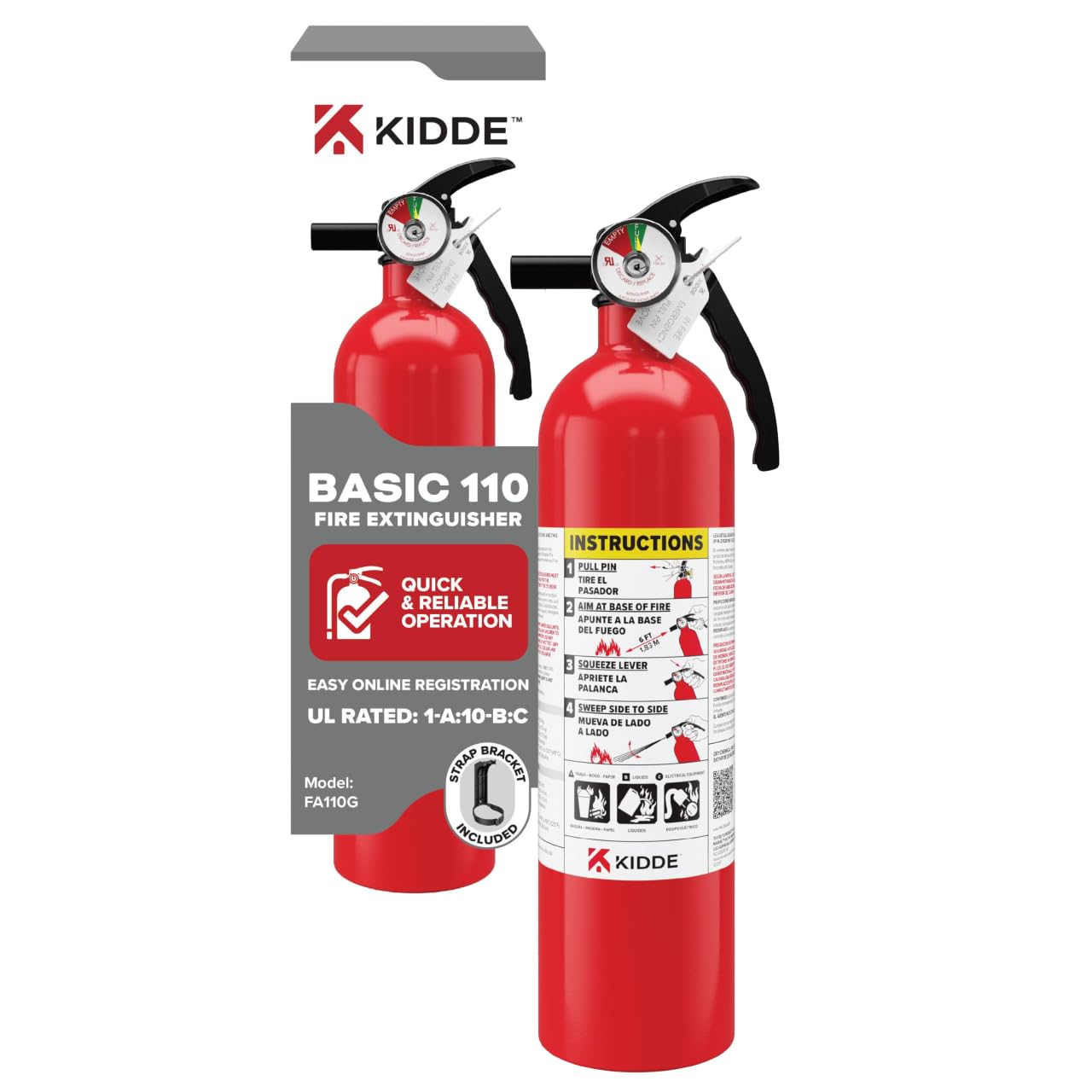Kidde, FA110G, Mehrzweck-Feuerlöscher für Zuhause, Büro, Wohnheim, Privathaushalte, 1A10BC