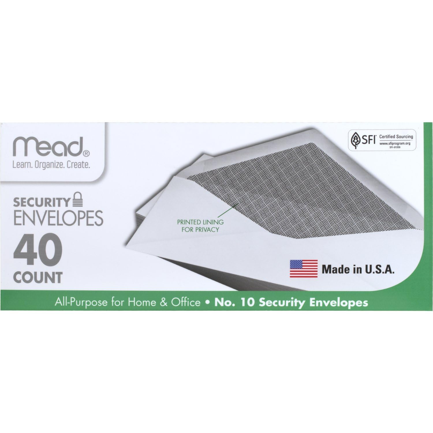 Mead #10 Envelopes, Letter Size, 4-1/8" x 9-1/2", Security Printed Lining for Privacy, Gummed Closure, Windowless, White All-Purpose for Home & Office Mail, 40 Count (75214)