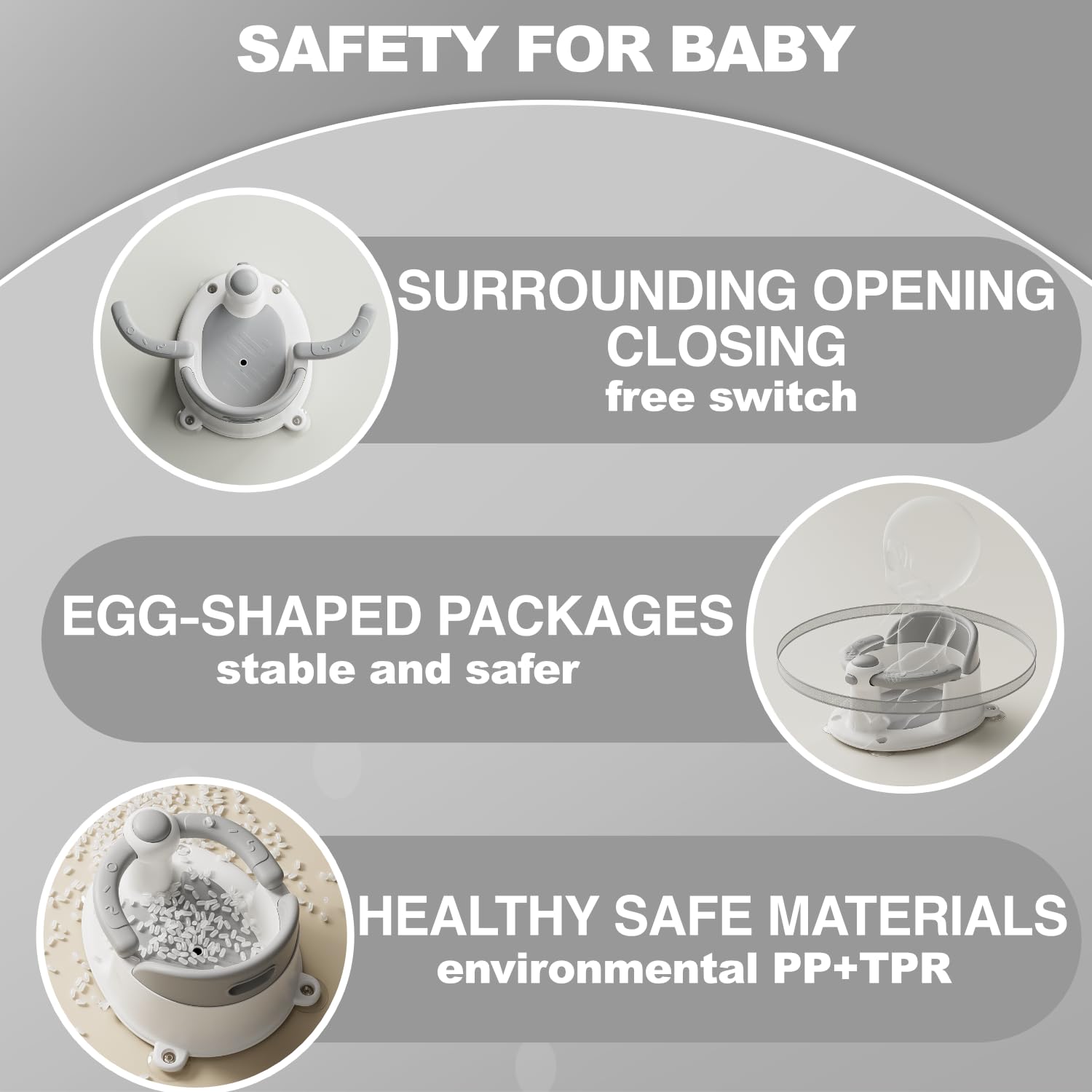 Trankerloop Baby Bath Seat for Babies 6 Months & up, Non-Slip Toddler Bath Seat for Baby & Newborn, Sit Up Bath Seat for Baby,Grey