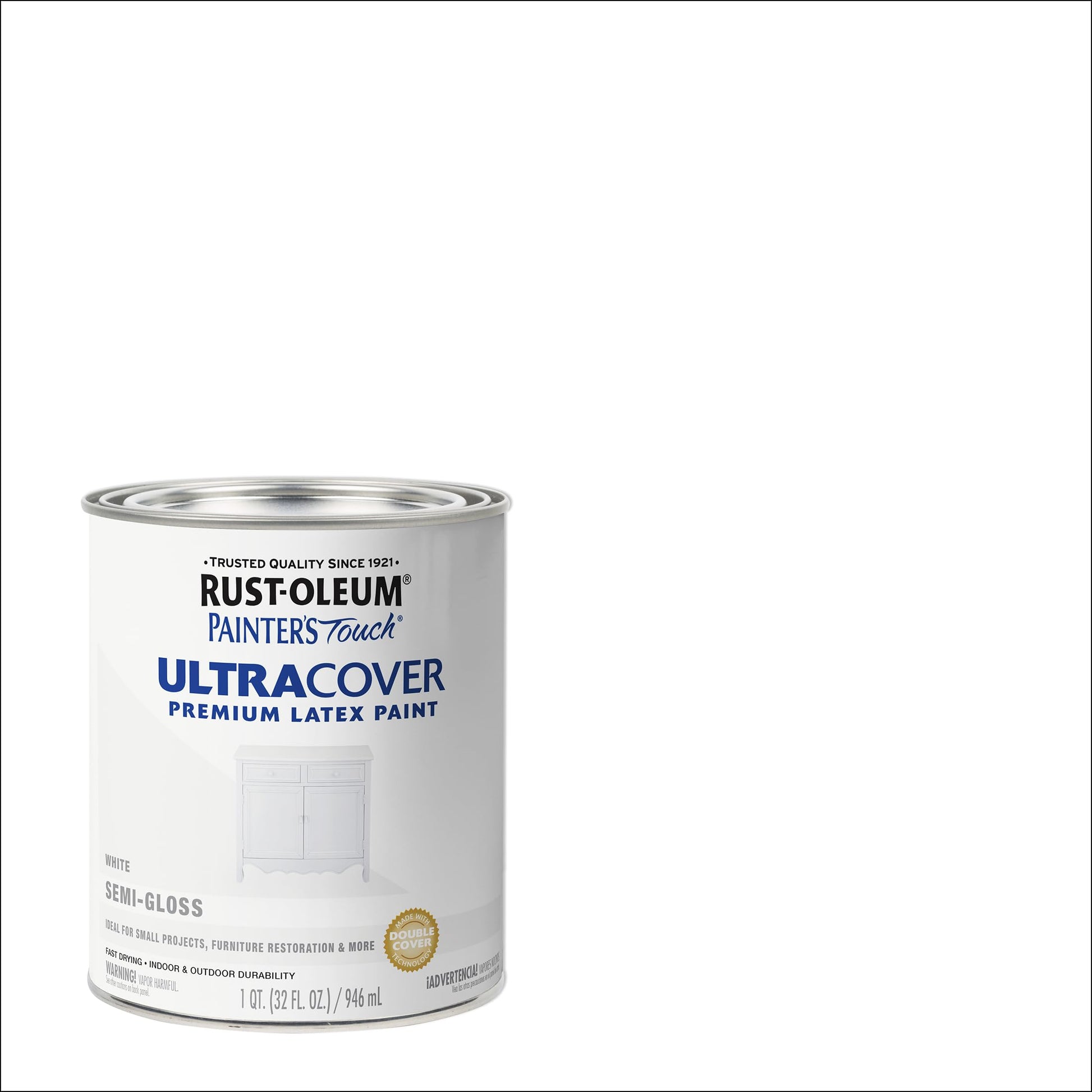 Rust-Oleum 1993502 Painter's Touch Ultra Cover Multi-Purpose Brush-On Paint, 1 Quart, Semi-Gloss White