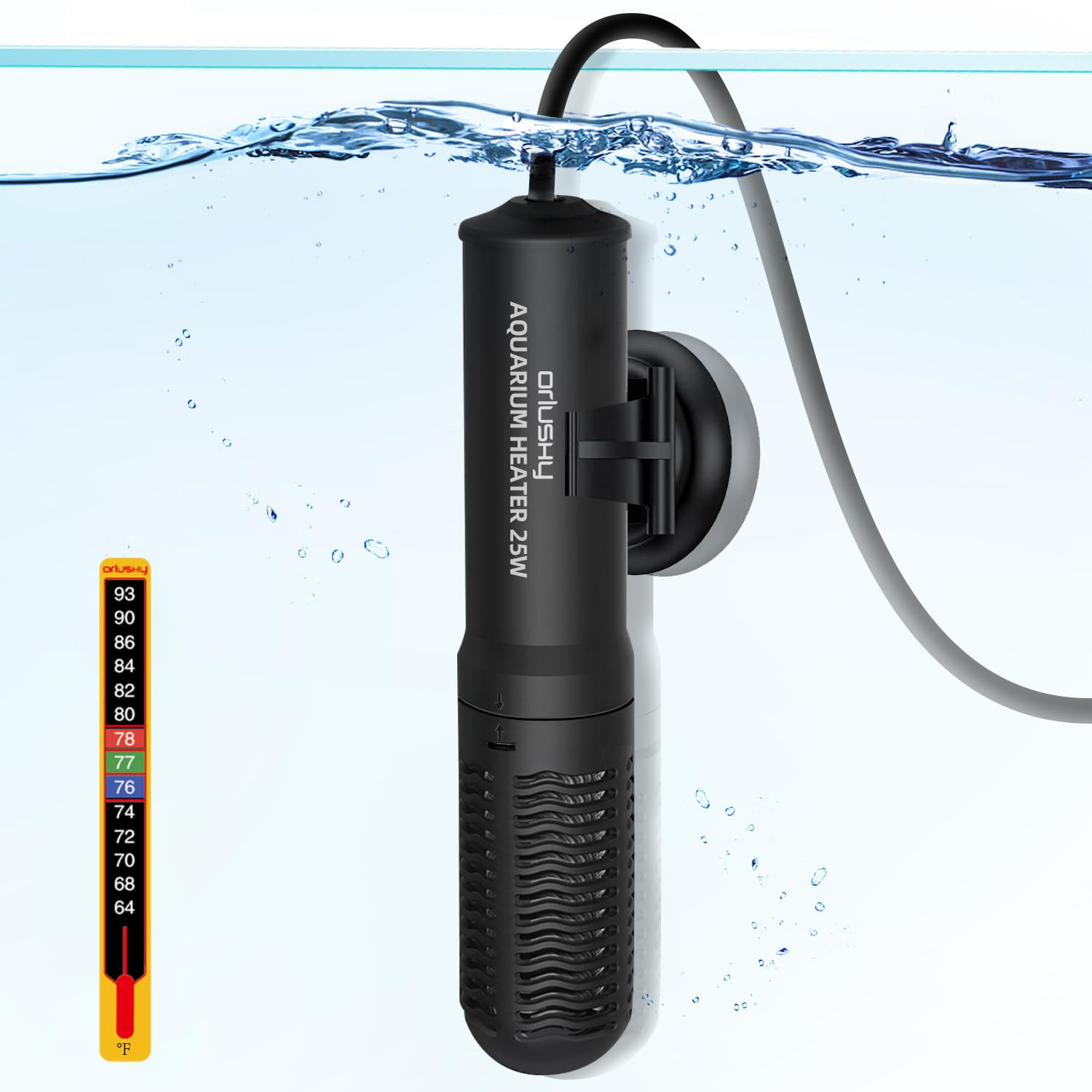 Orlushy 25W Small Submersible Aquarium Heater, Constant Temperature Betta Fish Tank Heater of 78for 1-6 Gallons Freshwater & Saltwater Tanks