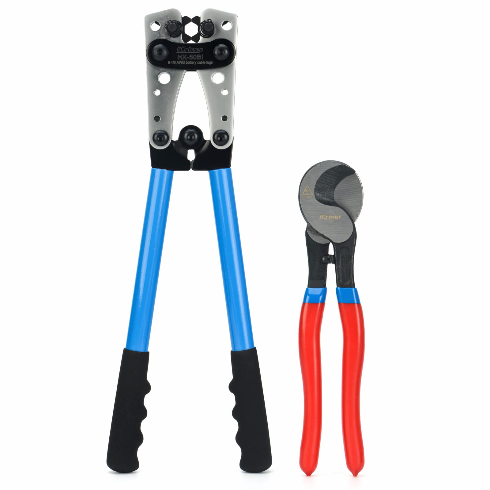 iCrimp Batteriekabel-Crimpzange für 8, 6, 4, 2, 1, 1/0 AWG Hochleistungs-Kabelschuhe, Batterieklemmen, Kupferkabelschuhe mit Kabelschneider